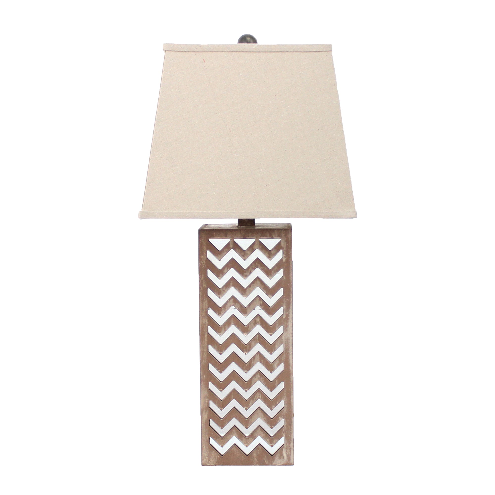 28" Distressed Natural And Silver Metal Bedside Lamp With Beige Cone Shade