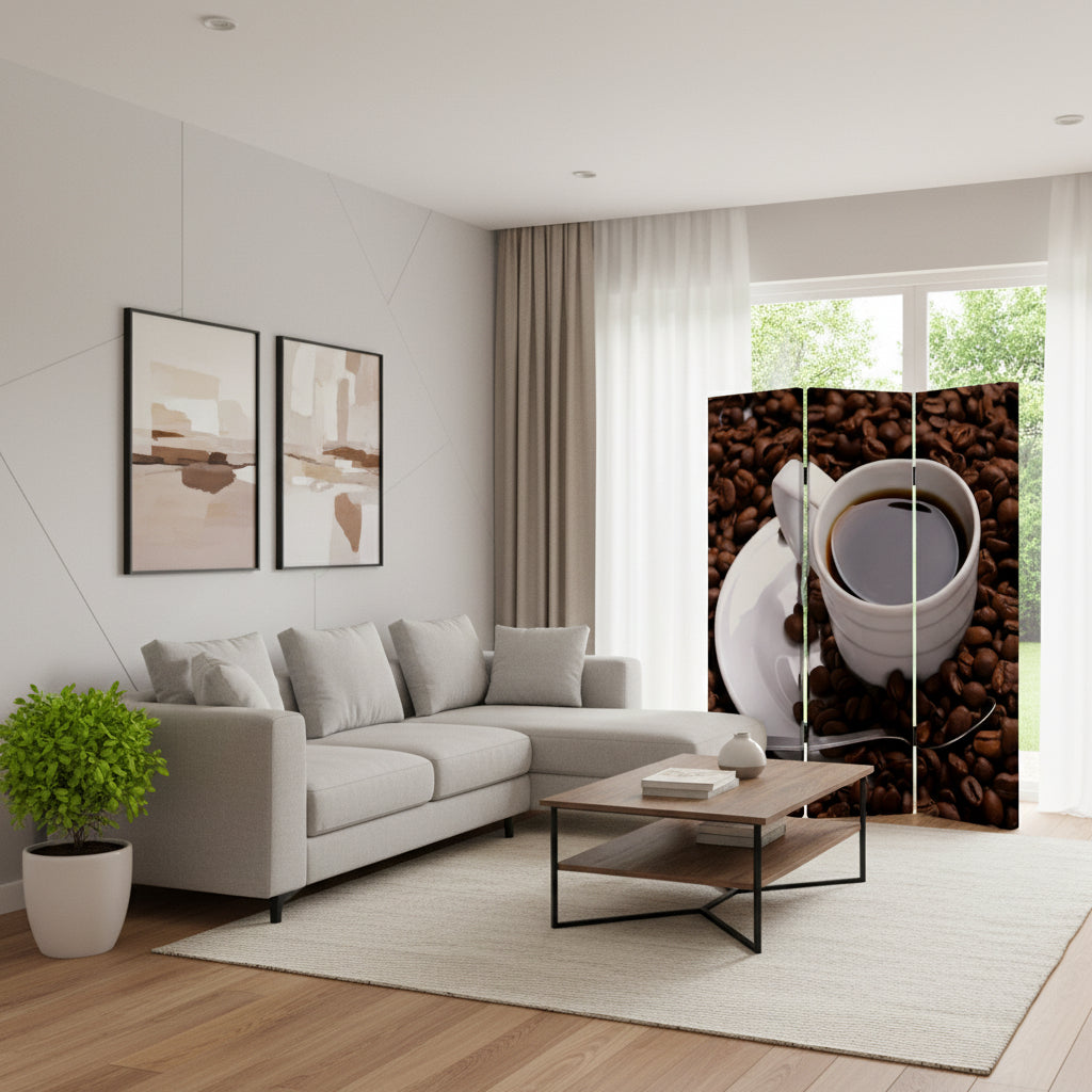 48" X 72" Multi Color Wood Canvas Coffee Time  Screen