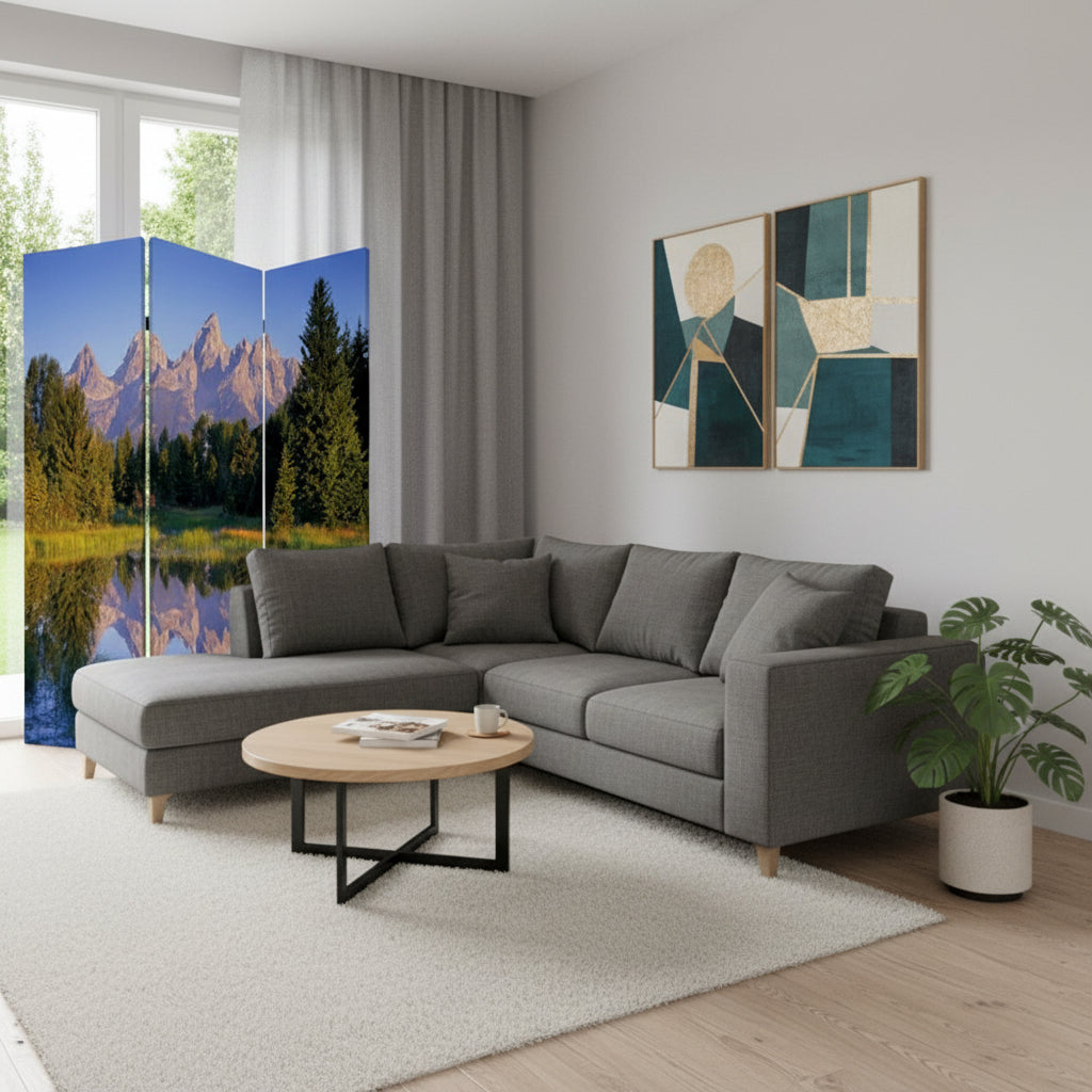 48 X 72 Multi Color Wood Canvas Mountain Peaks  Screen