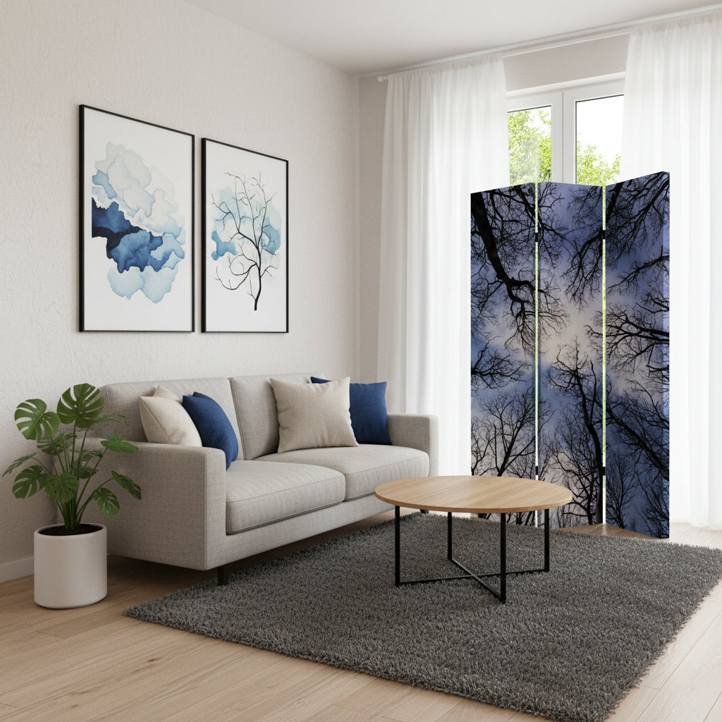 48" X 72" Multi Color Wood Canvas Forest  Screen