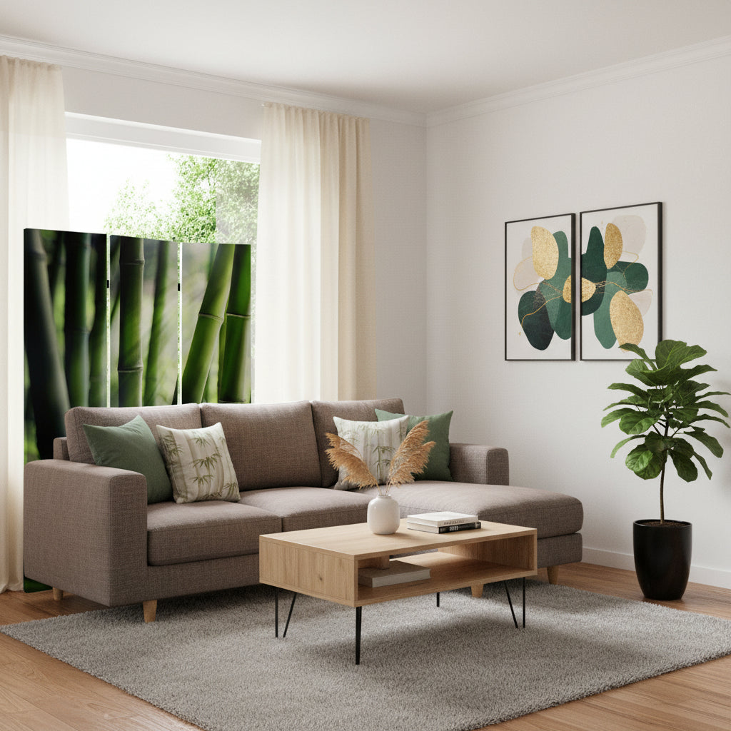 48" X 72" Multi Color Wood Canvas Bamboo  Screen