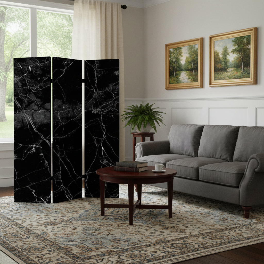 48" X 72" Multi Color Wood Canvas Black Marble  Screen