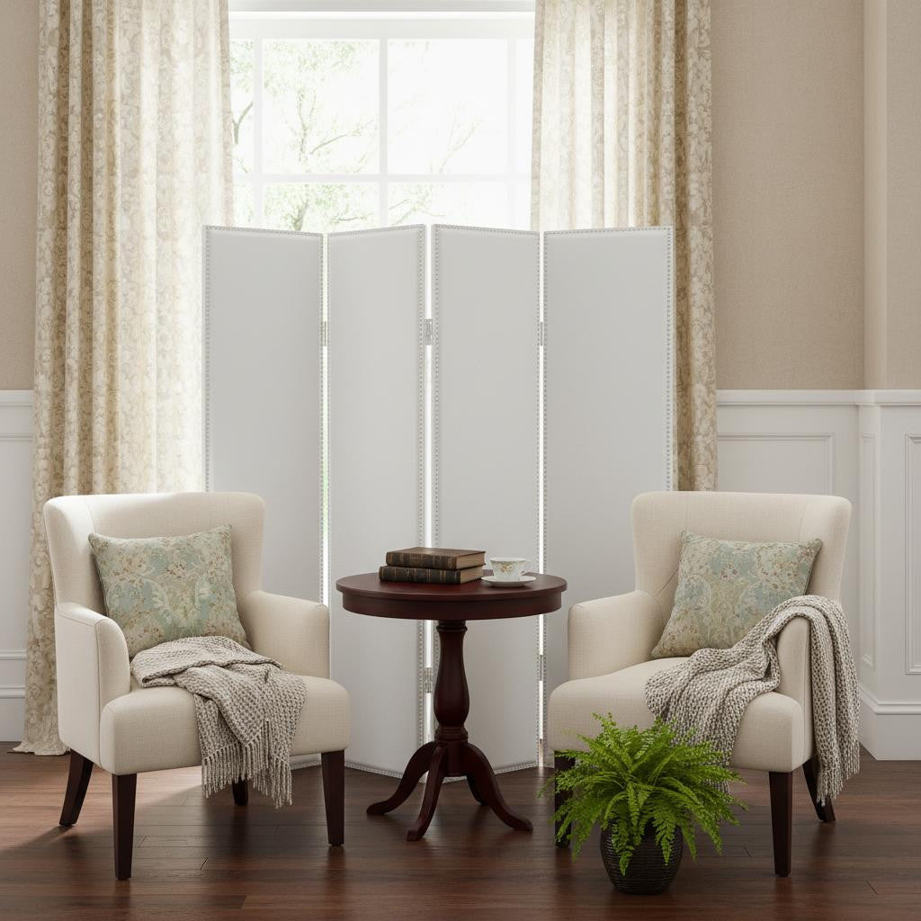 84 X 84 White Faux Leather  Screen