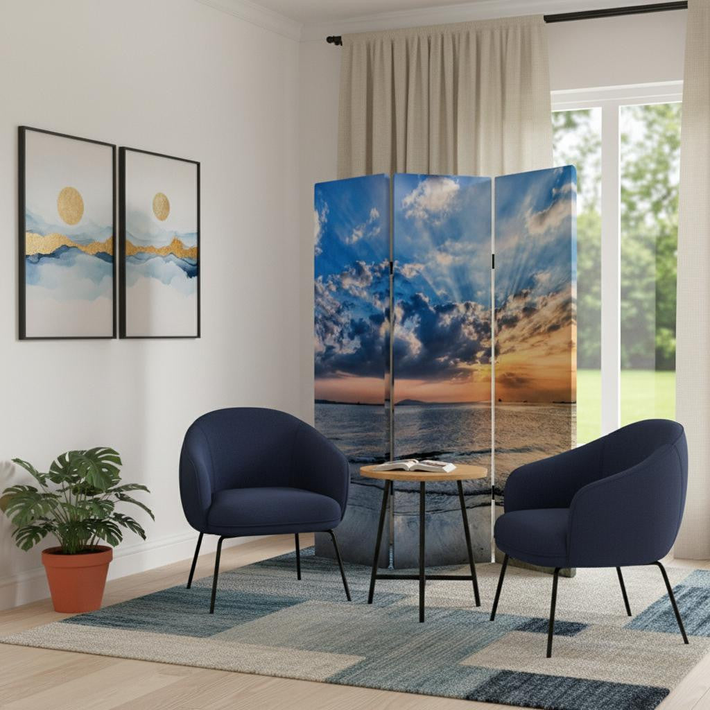 48" X 72" Multi Color Wood Canvas Seaside Serenity  Screen