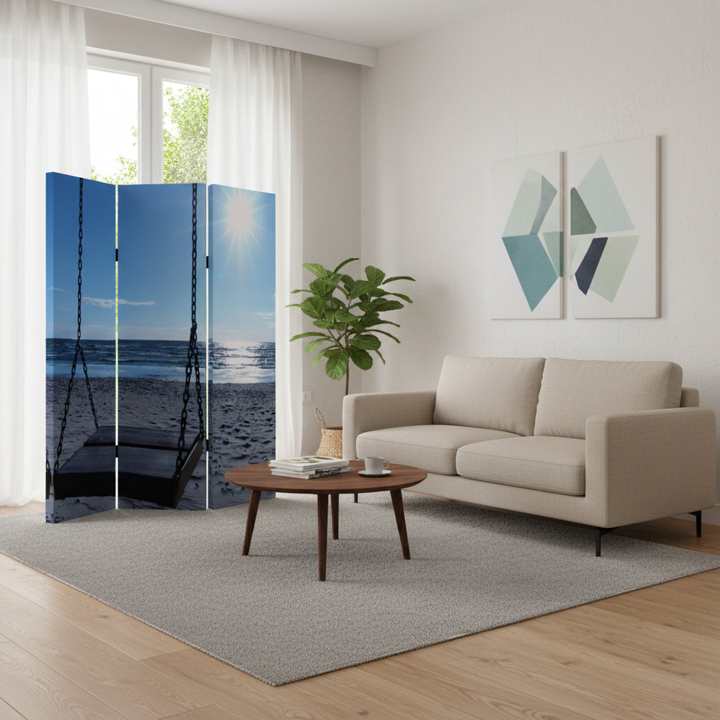48" X 72" Multi Color Wood Canvas Seaside Serenity  Screen