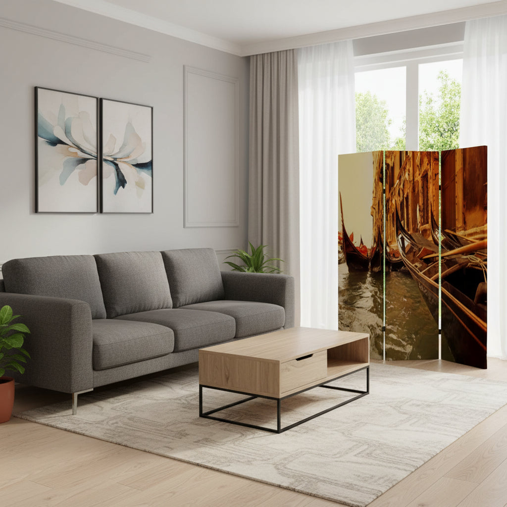 48" X 72" Multi Color Wood Canvas Venice  Screen