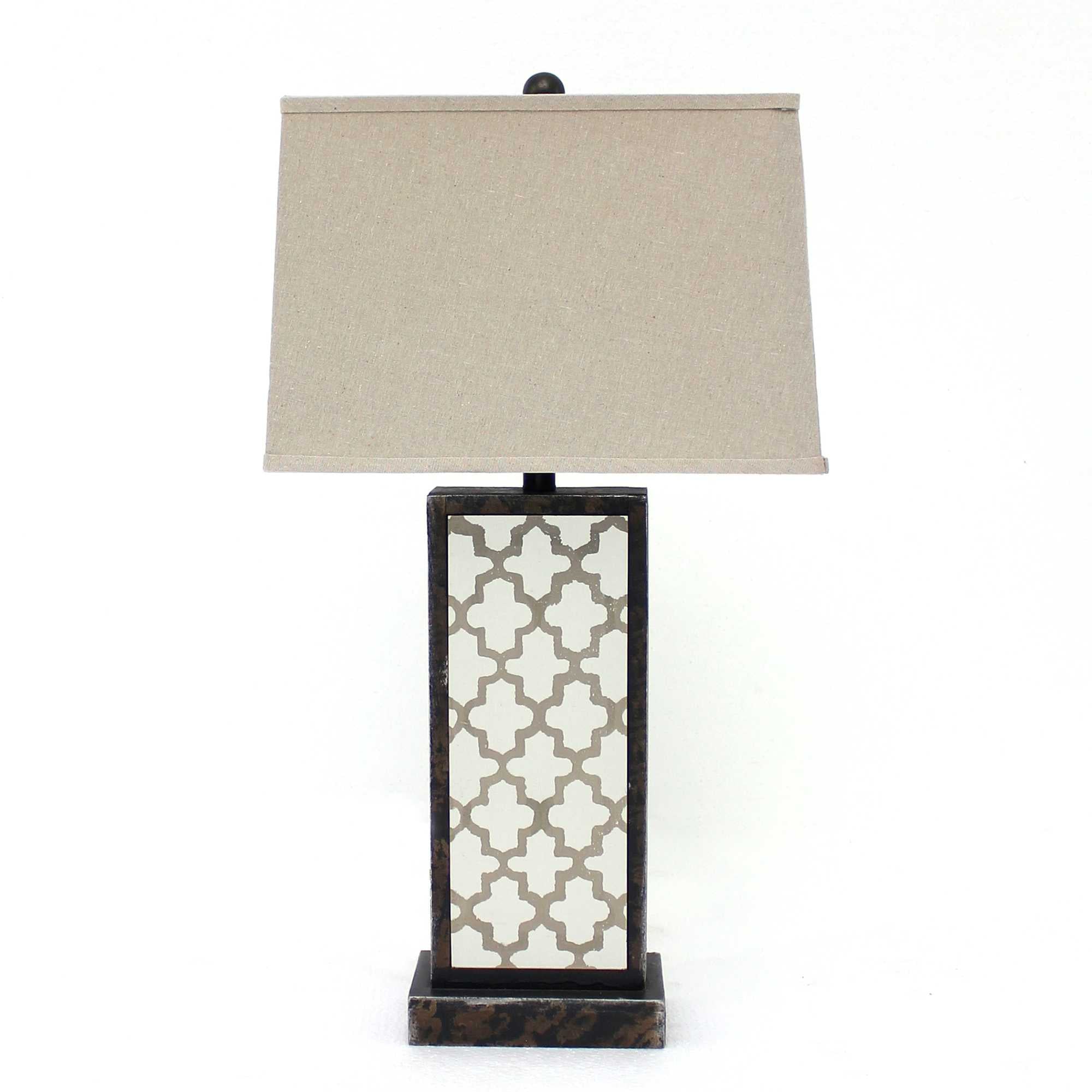 30" Distressed Bronze Metal Bedside Lamp With Beige Shade
