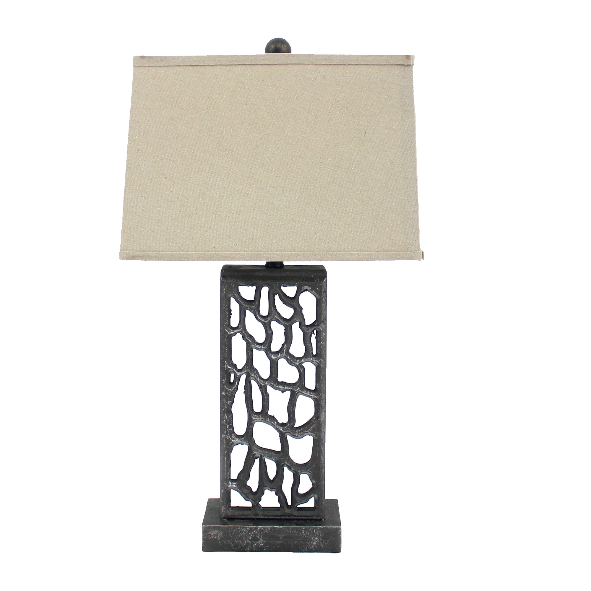 29" Distressed Black Metal Bedside Lamp With Beige Shade
