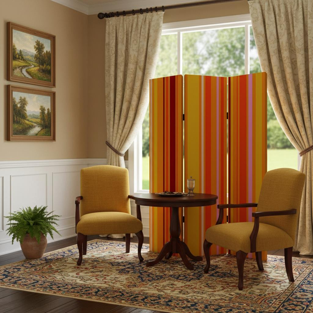 48 X 72 Multi Color Wood Canvas Deep Saffron  Screen