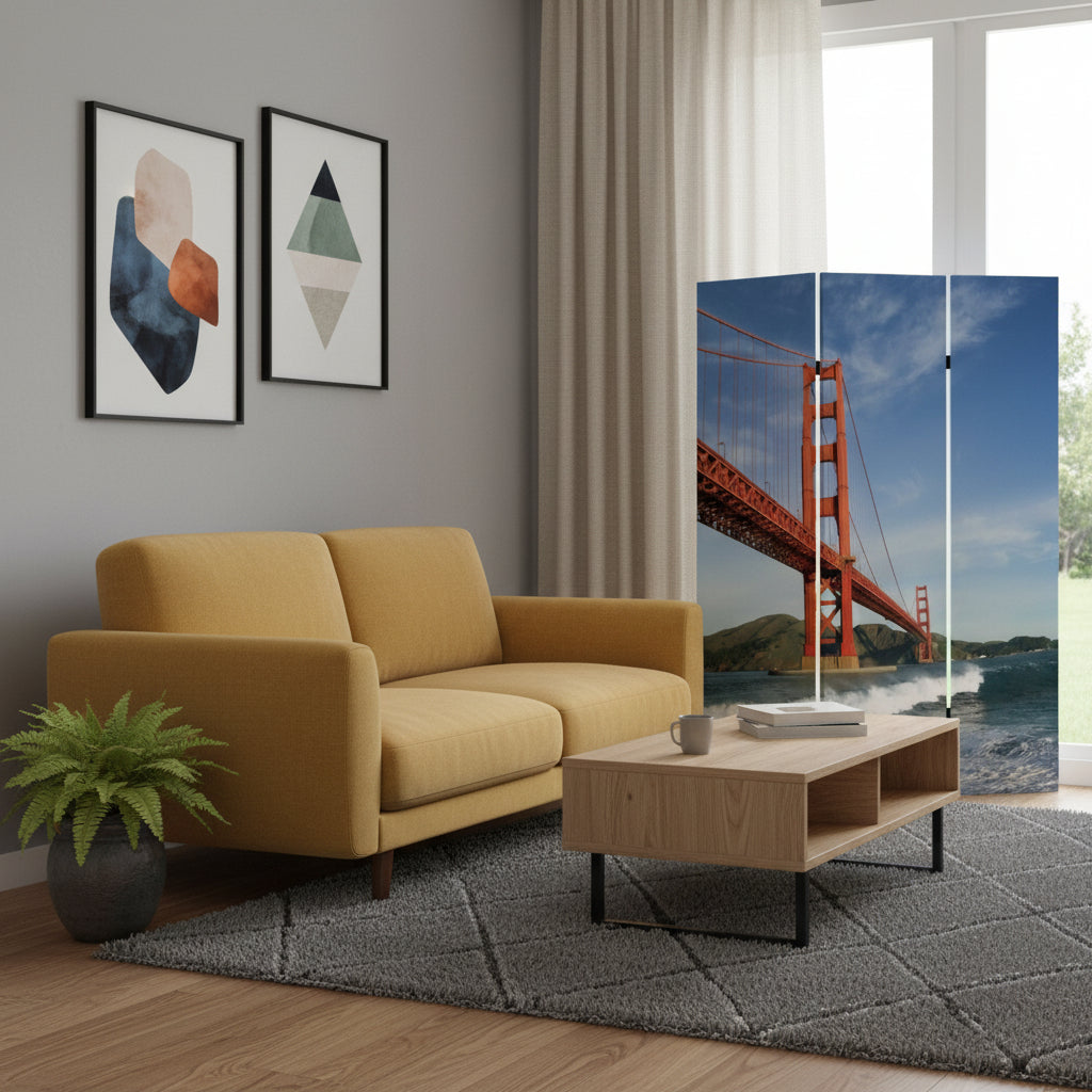 48" X 72" Multi Color Wood Canvas San Francisco  Screen