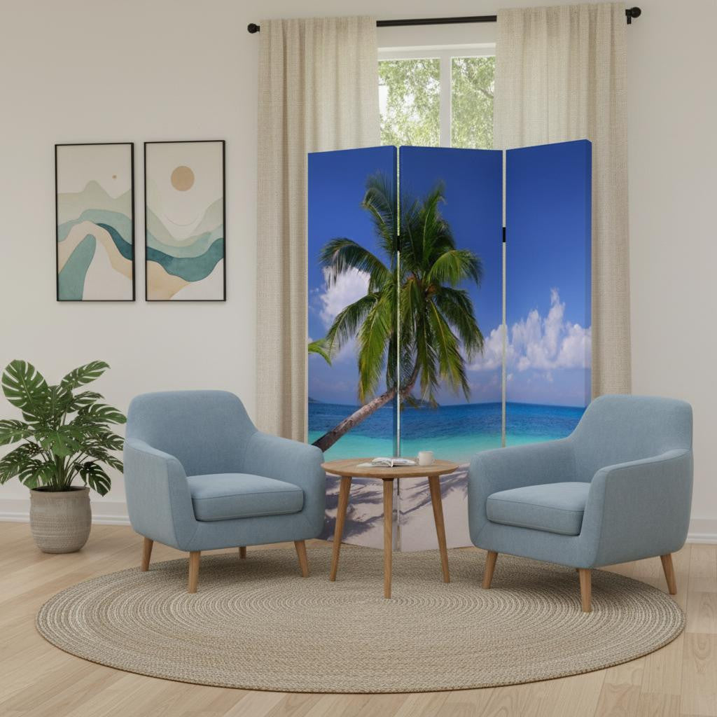 48 X 72 Multi Color Wood Canvas Palm Tripical  Screen