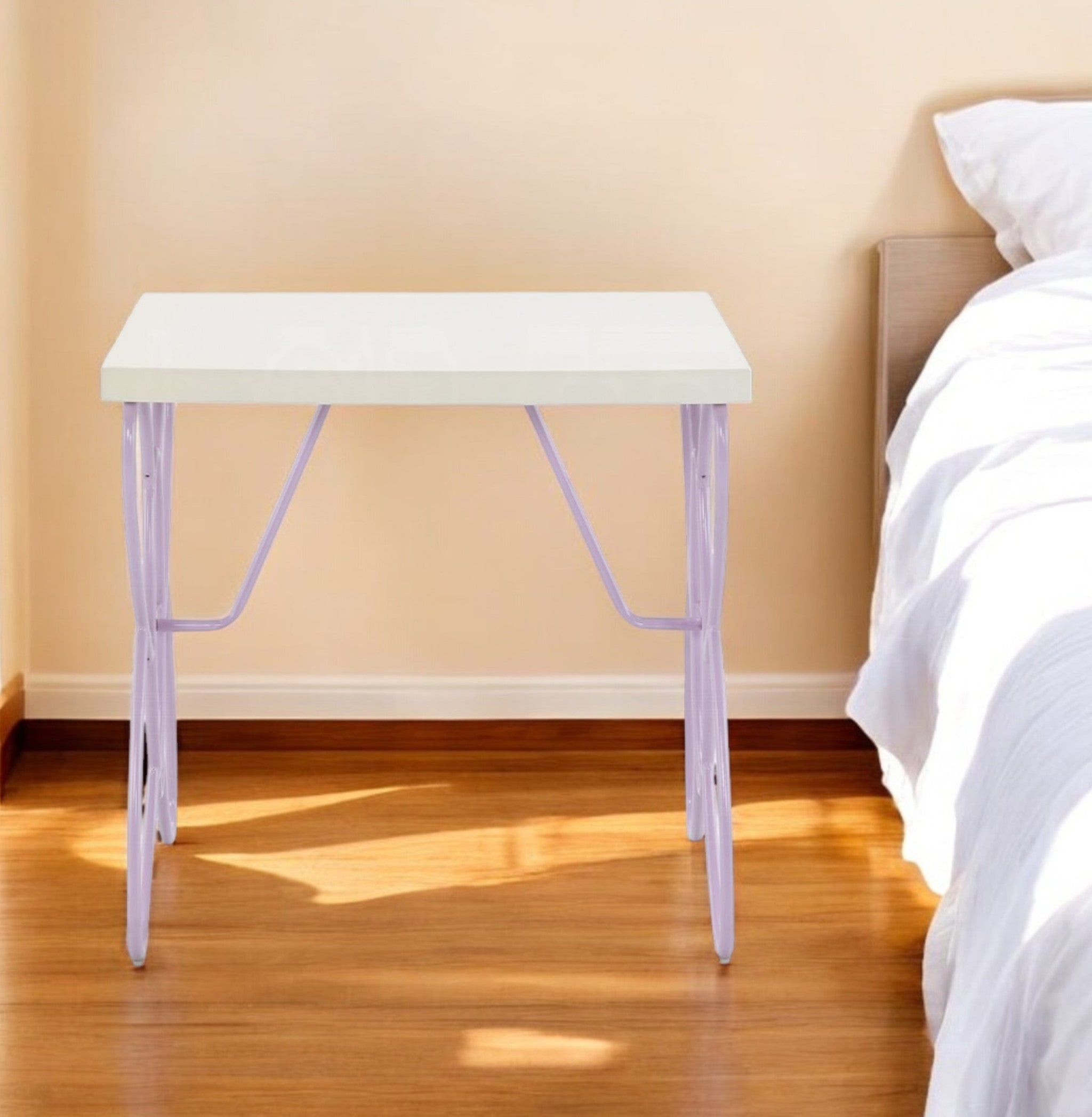 22" Lilac Steel and Wood Nightstand