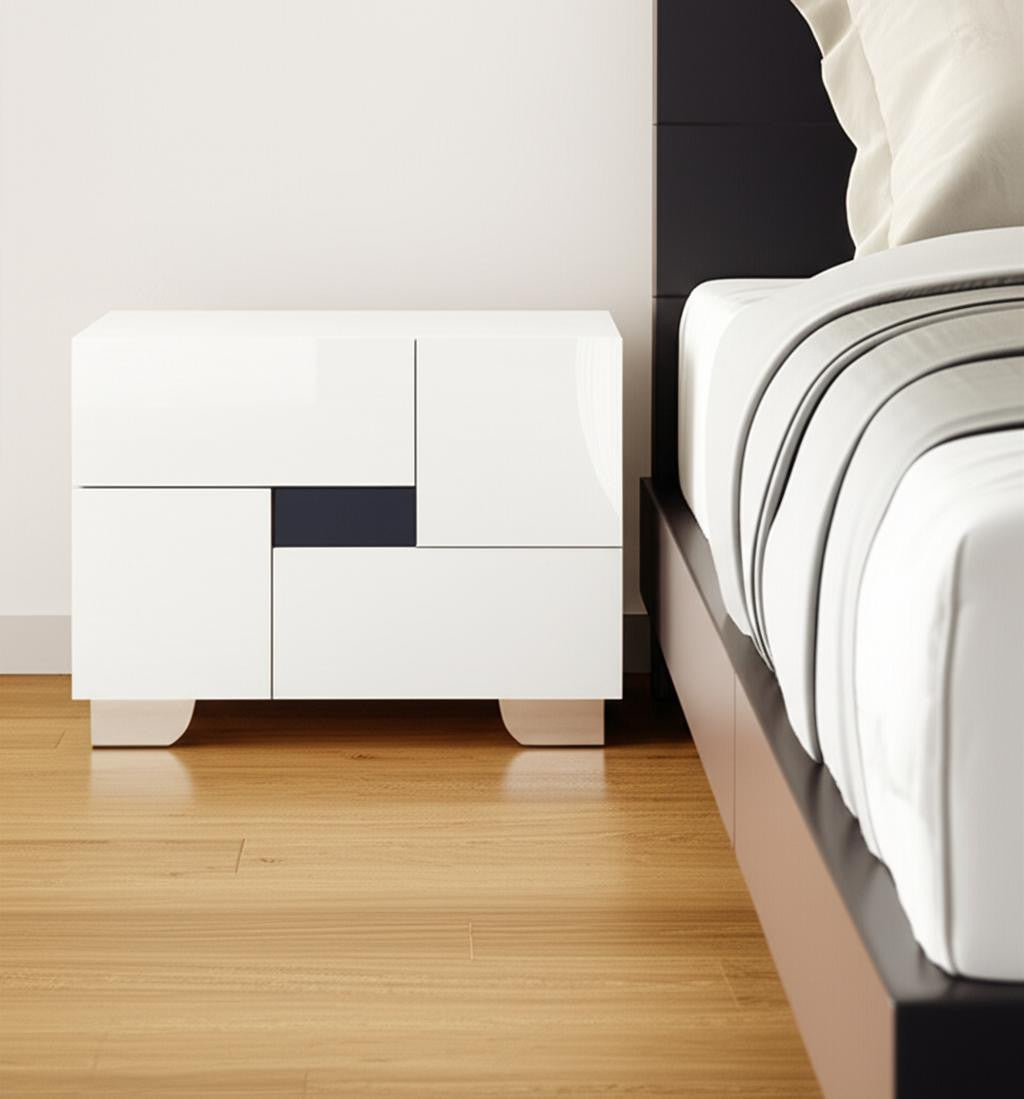 18" White Solid and Manufactured Wood And Mirrored Glass Two Drawer Nightstand