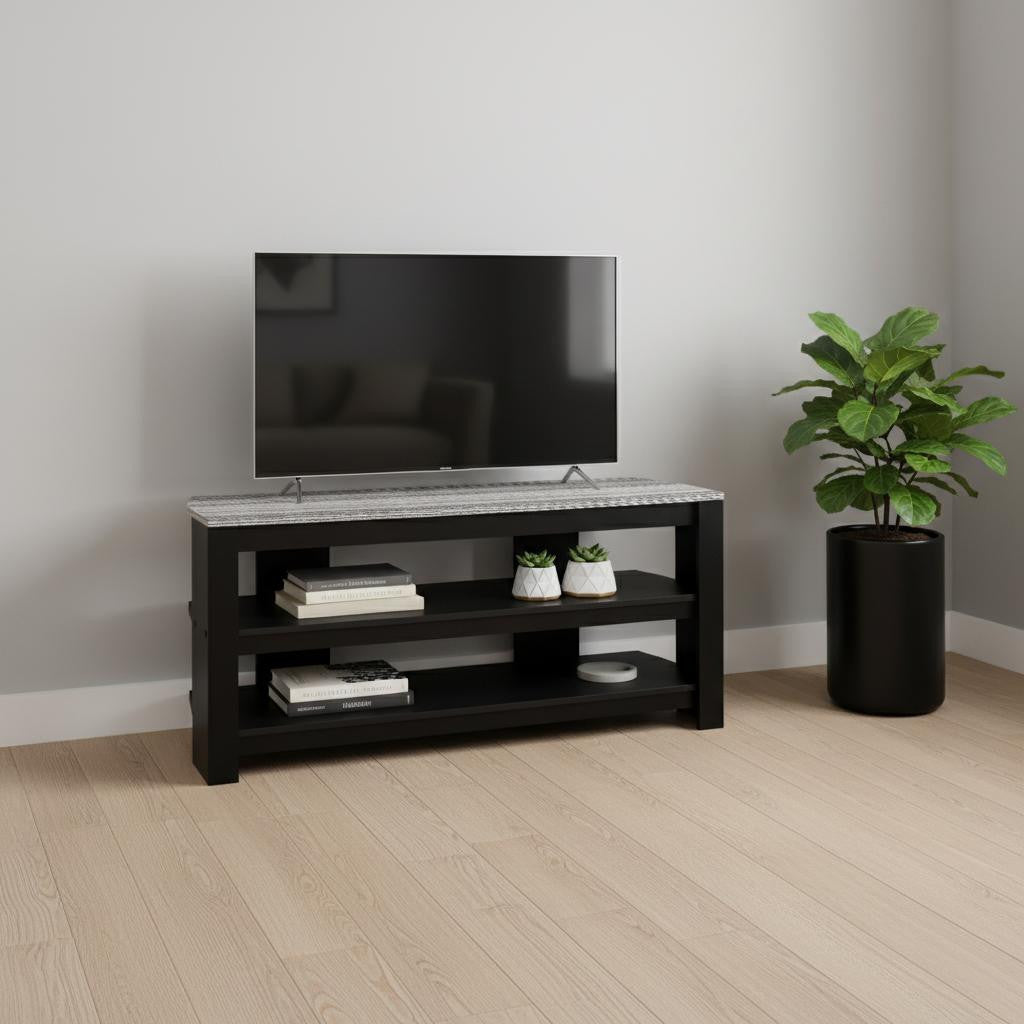 42" Black and Gray Open Shelving TV Stand