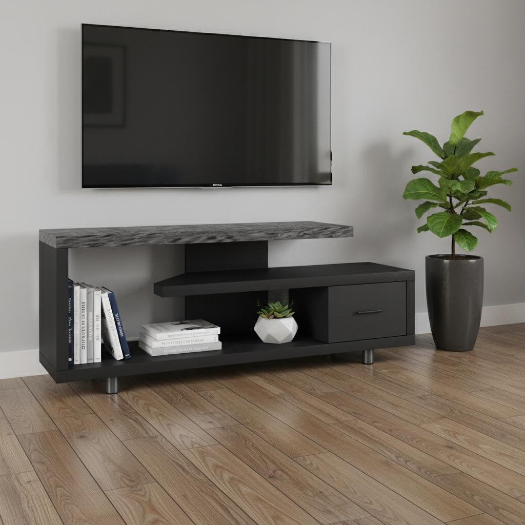 16" Black and Gray Open Shelving TV Stand