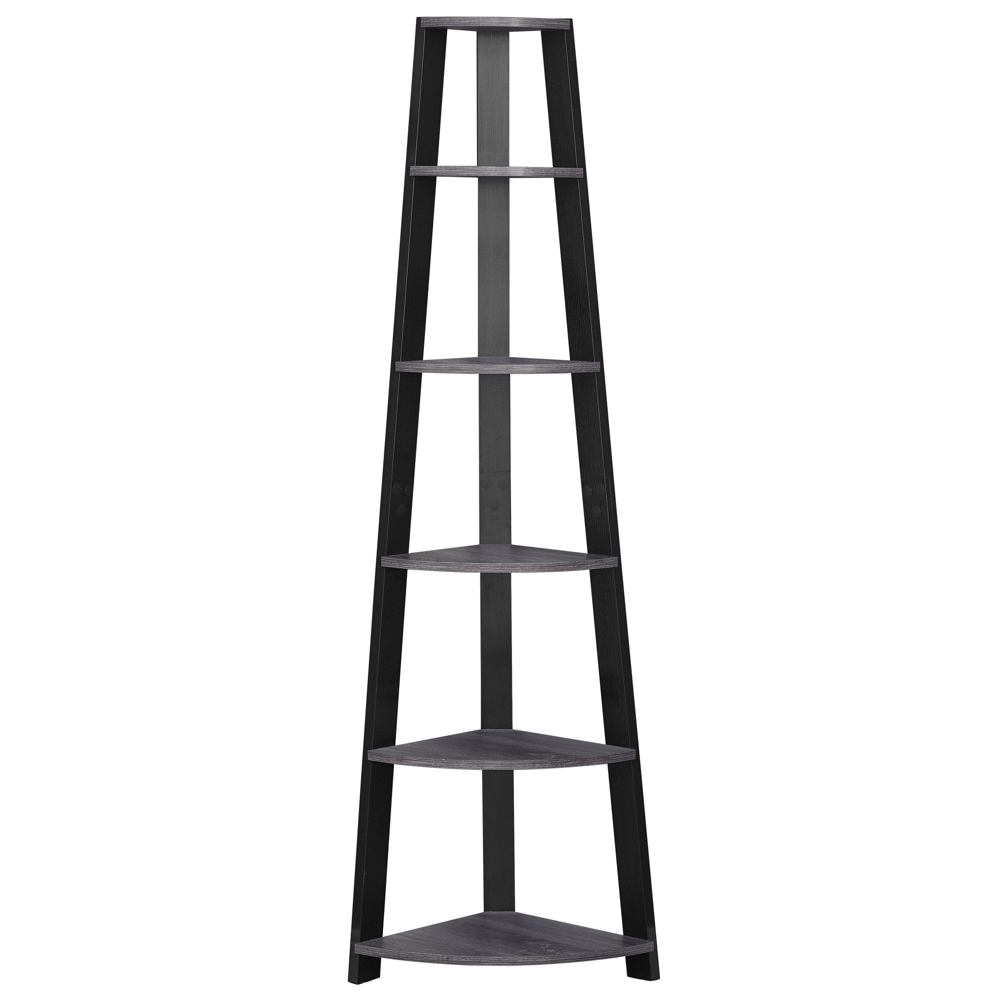 71" Gray Wood Five Tier Corner Bookcase