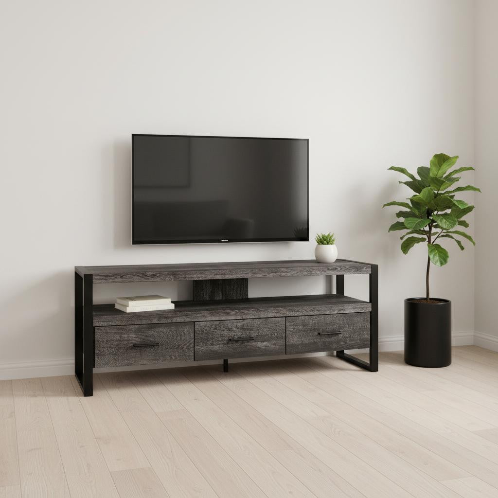 59" Black Cabinet Enclosed Storage TV Stand