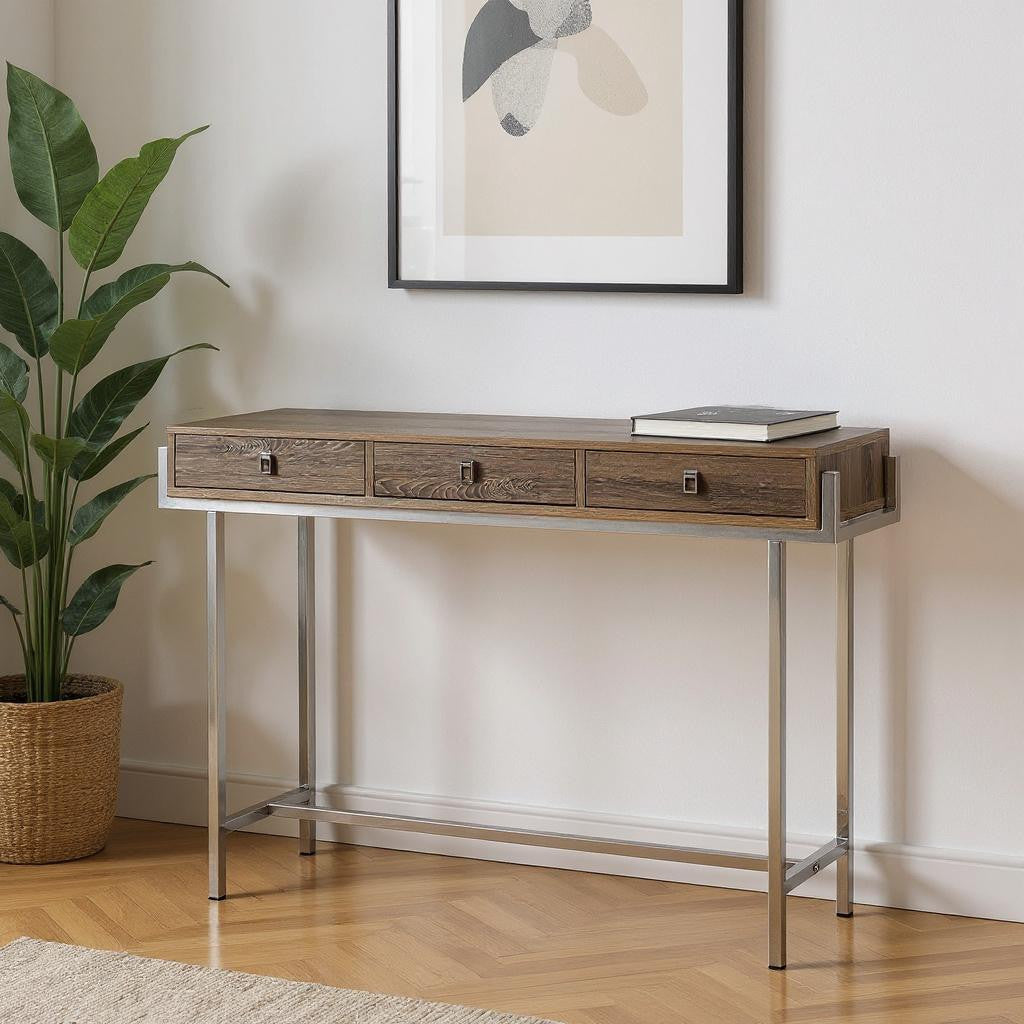 48" Taupe and Silver Console Table And Drawers