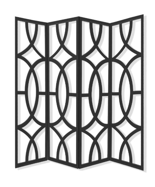 84" Black Solid Wood Folding Four Panel Screen Room Divider