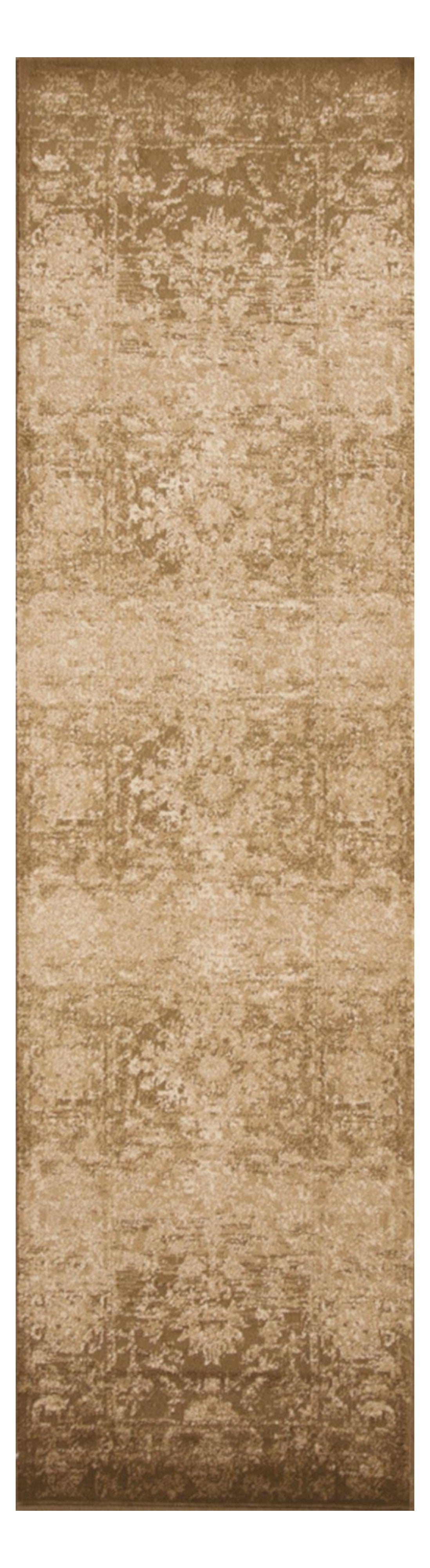 8' Beige And Tan Floral Medallion Runner Rug