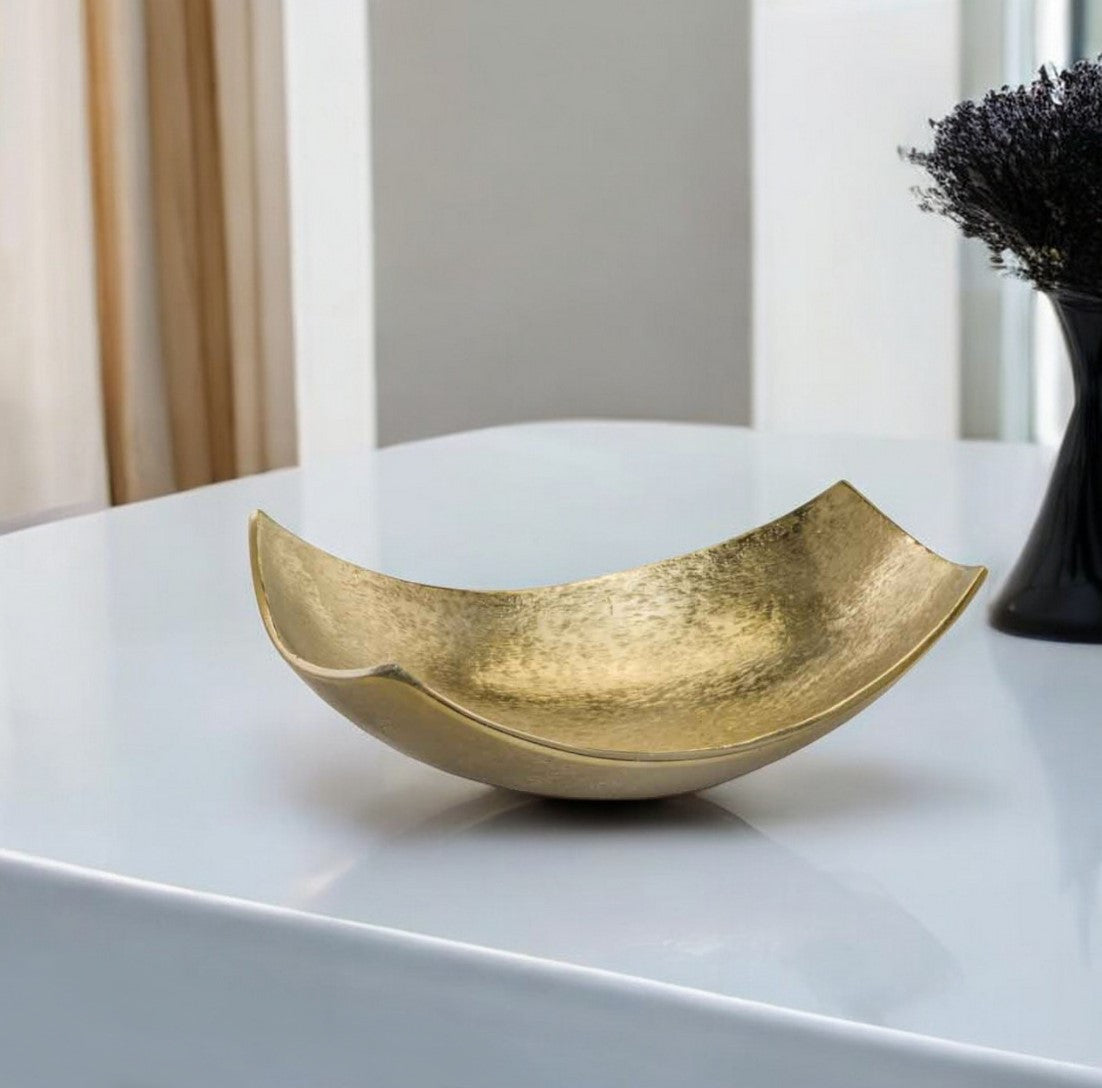 13" Gold Aluminum Modern Scoop Centerpiece Bowl