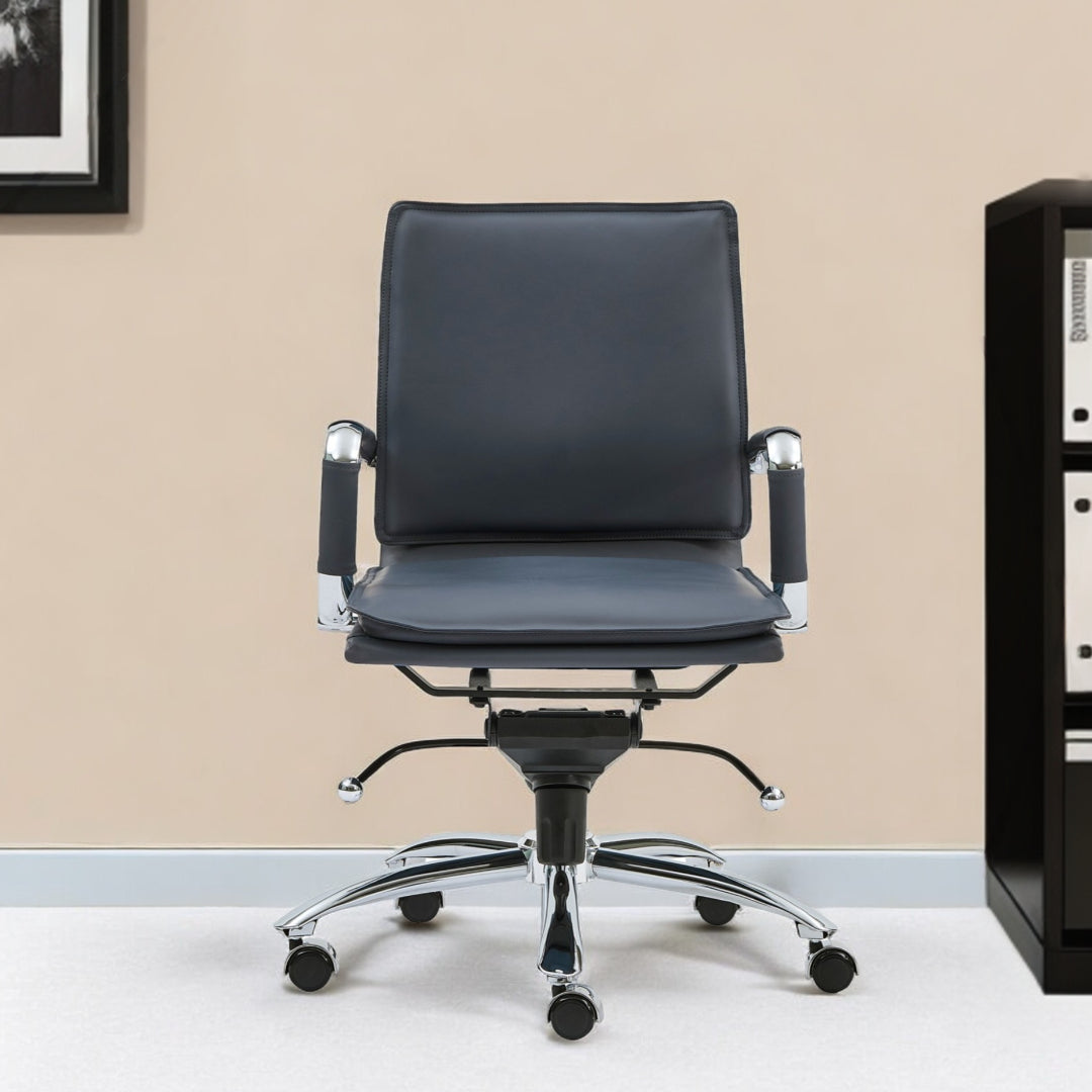 Blue and Silver Adjustable Swivel Faux Leather Rolling Conference Office Chair