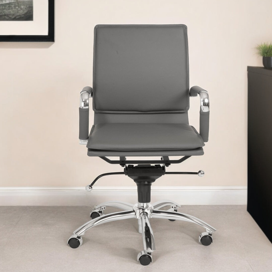 Silver and Gray Adjustable Swivel Faux Leather Rolling Conference Office Chair