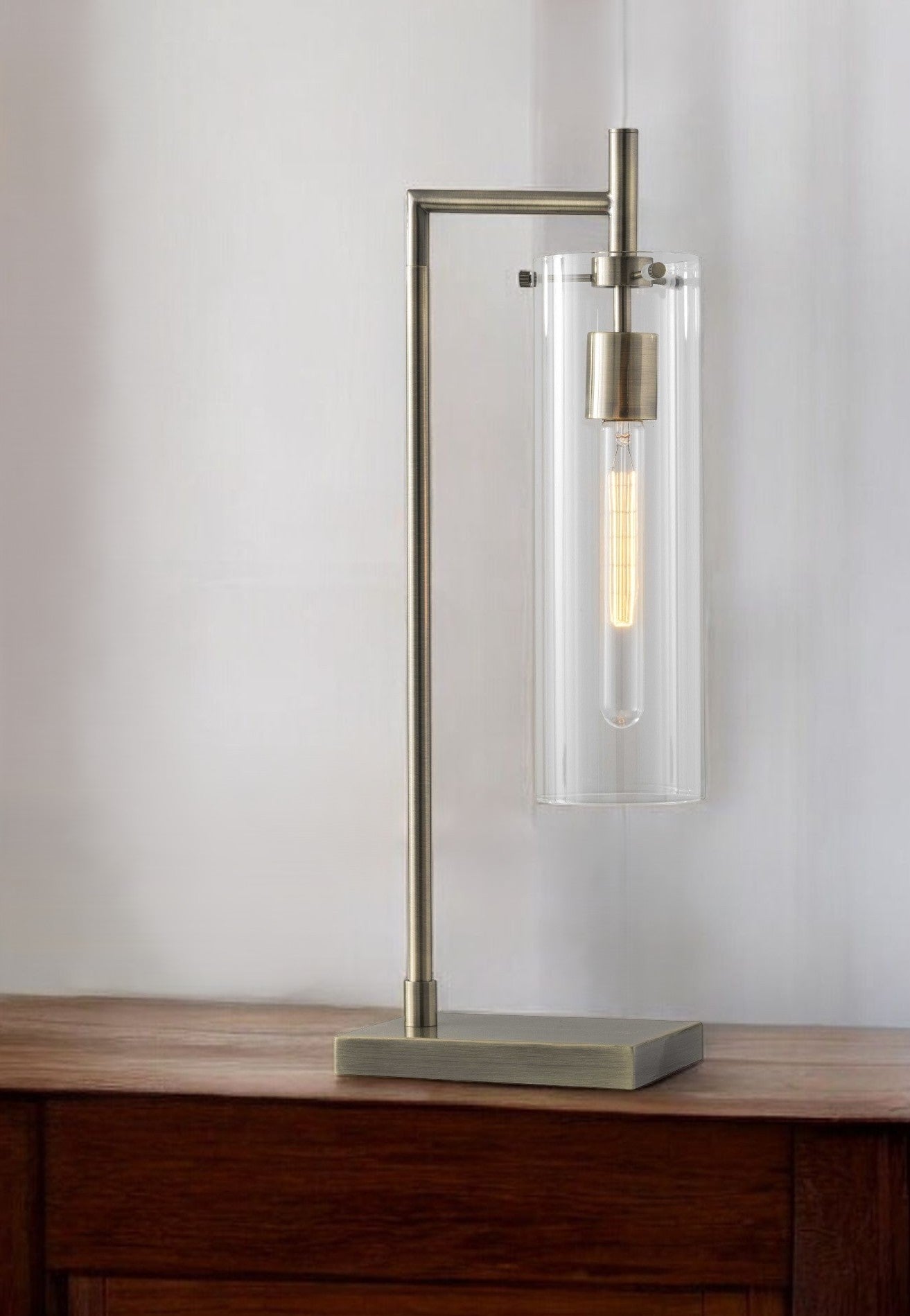 24" Brass Novelty With Clear Cylinder Shade