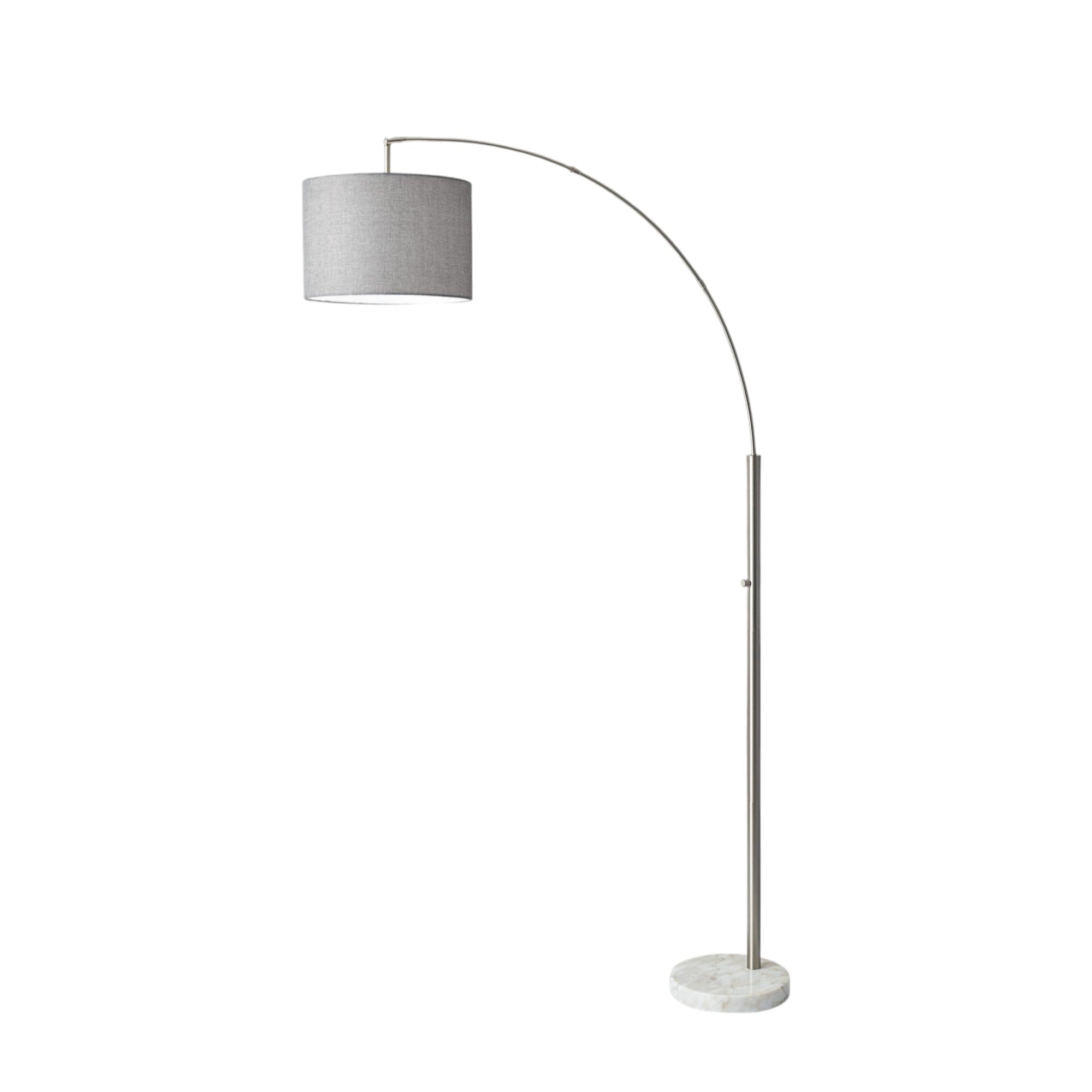 74" Silver Metal Arched Floor Lamp With Gray Linen Drum Shade