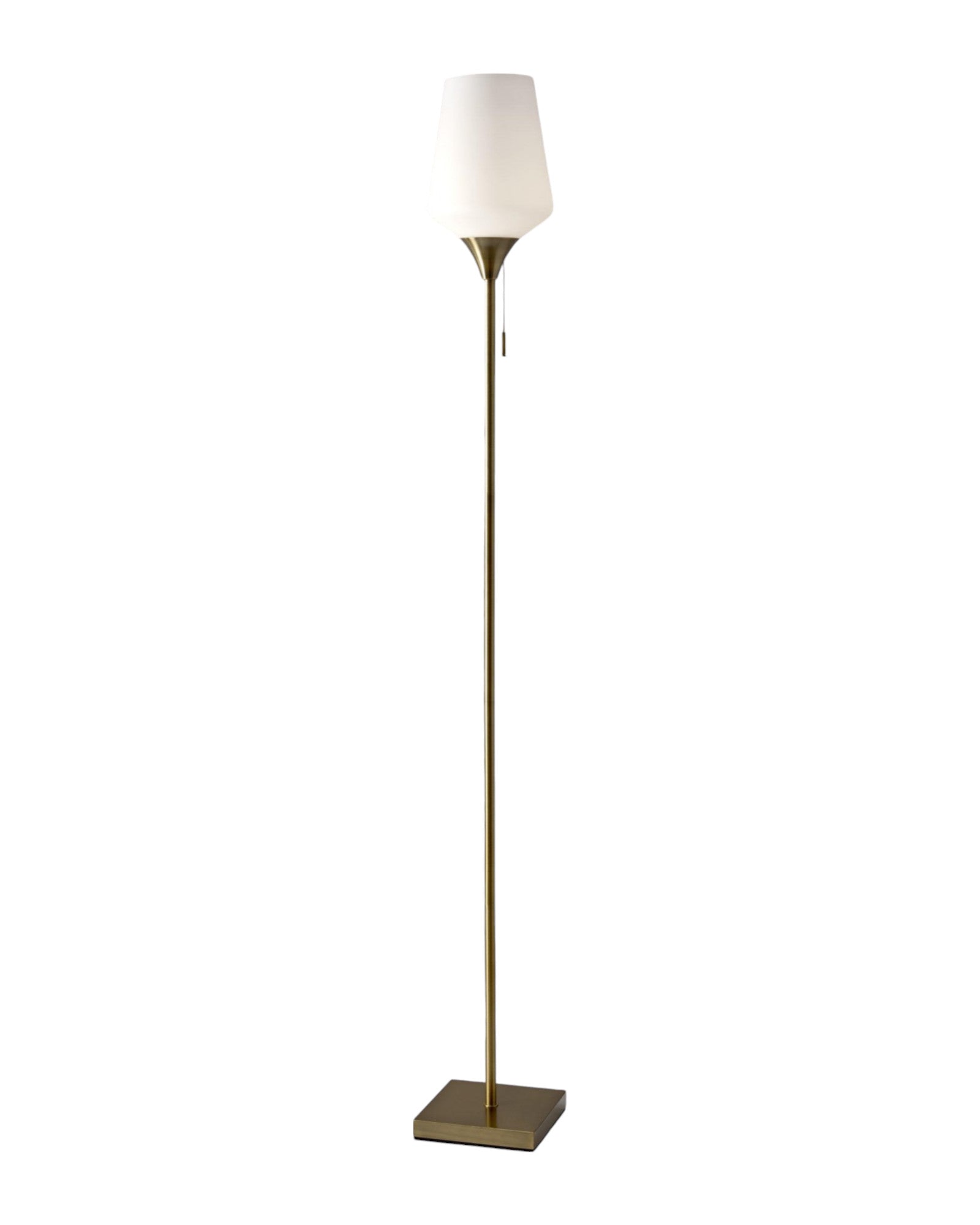 71" Brass Metal Torchiere Floor Lamp With White Glass Novelty Shade