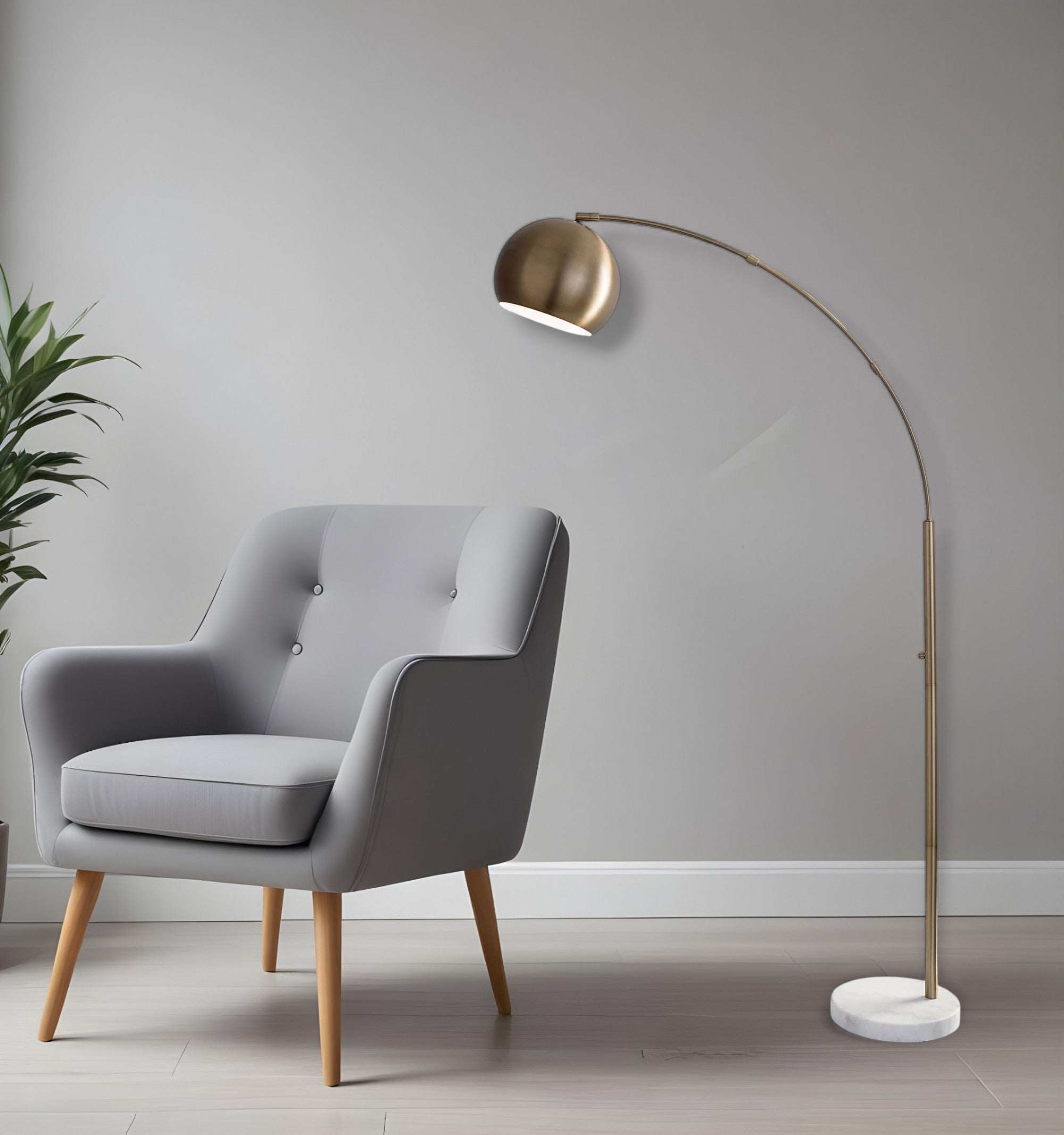 78" Brass Metal Arc Floor Lamp With Brass Metal Bowl Shade