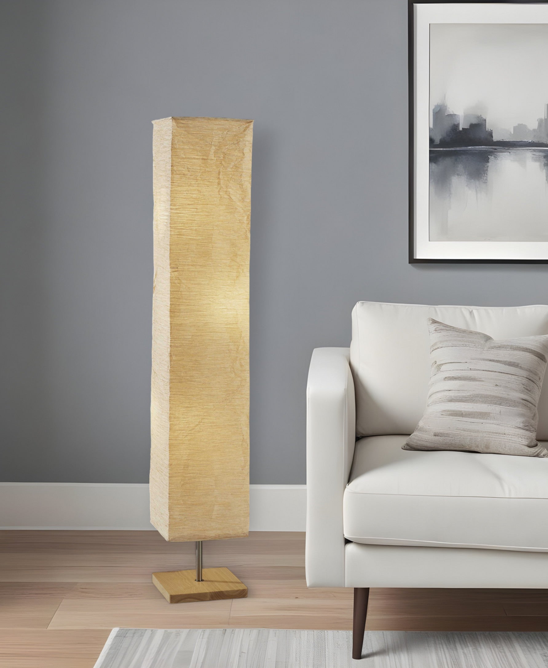 58" Natural Column Floor Lamp With Natural Paper Shade