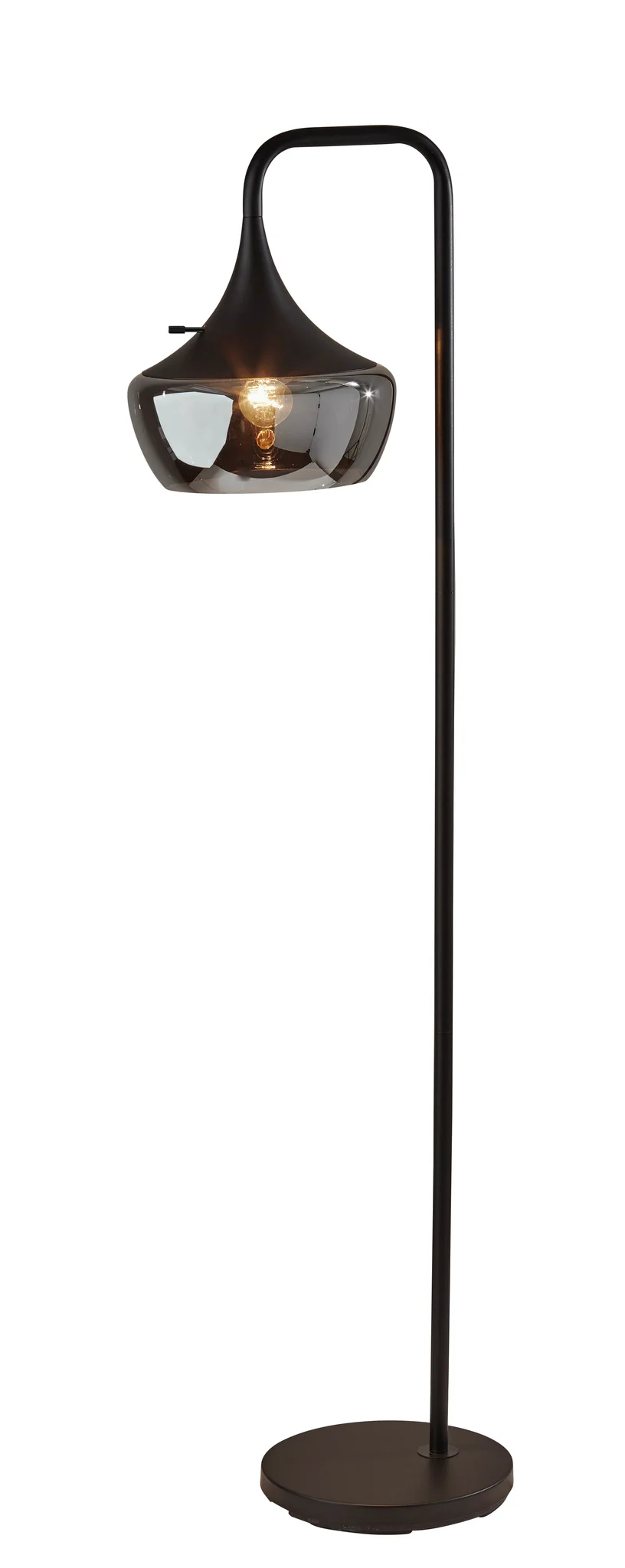 64" Black Task Floor Lamp With Black Glass Bowl Shade
