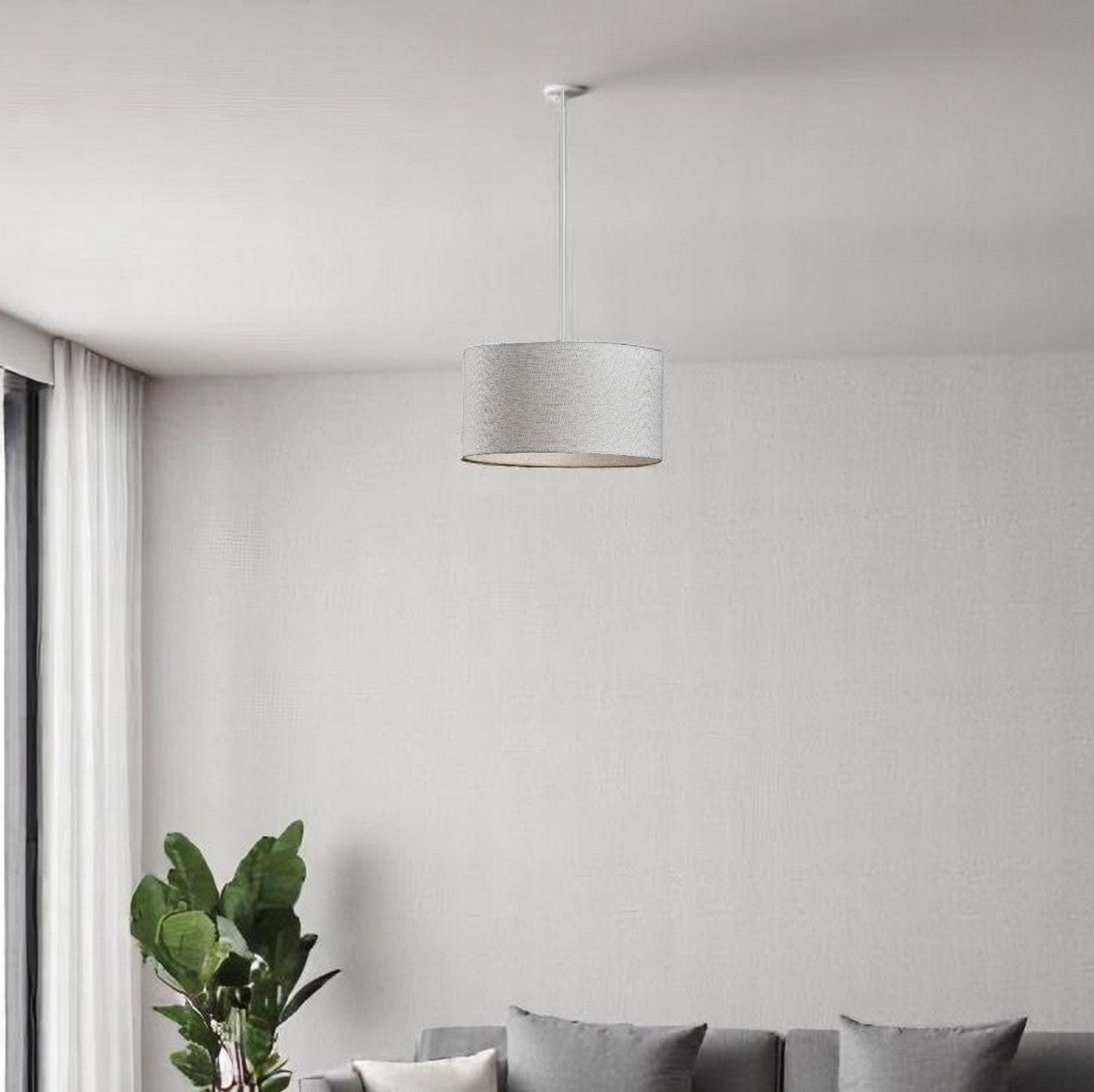 White Fabric Sleek Drum Pendant Lamp