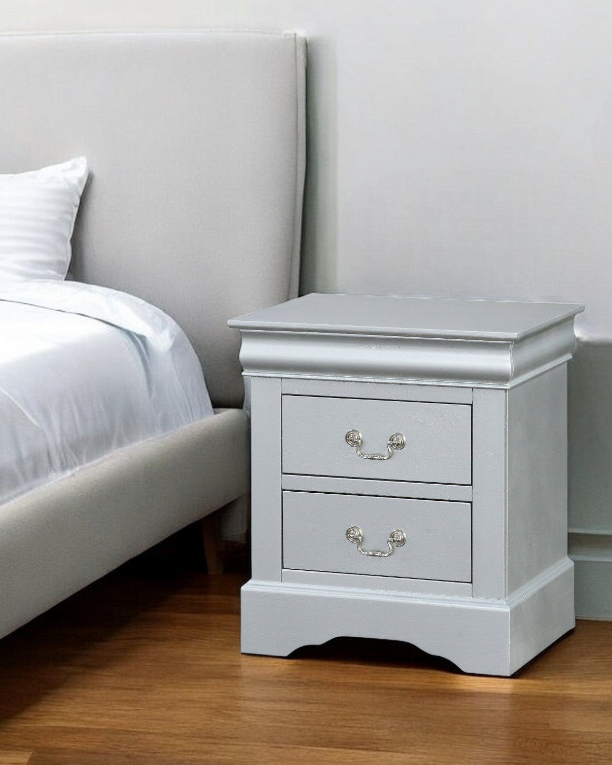 24" White Wood Two Drawer Nightstand