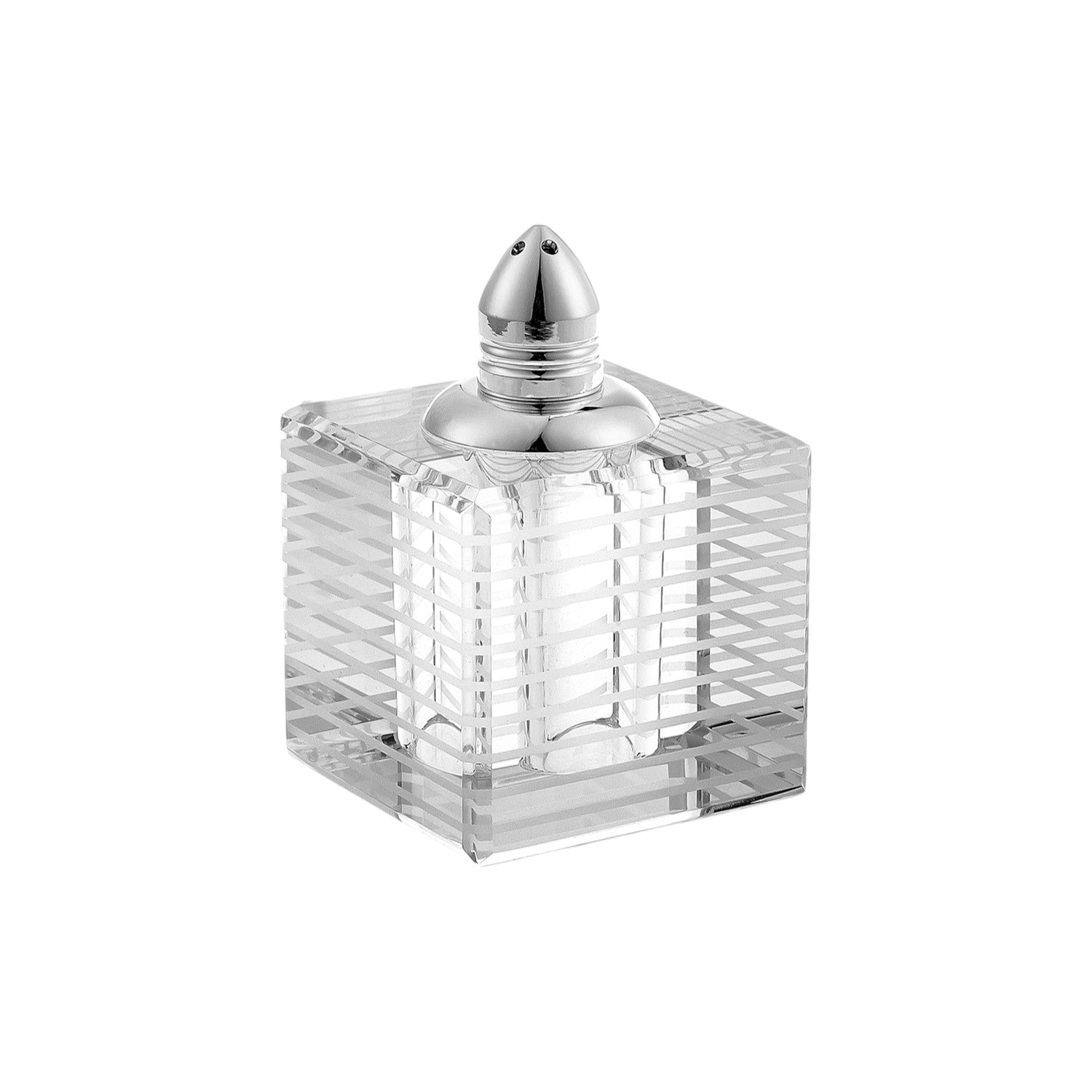 Set of Two Clear And Silver Crystal Striped Pepper Shakers