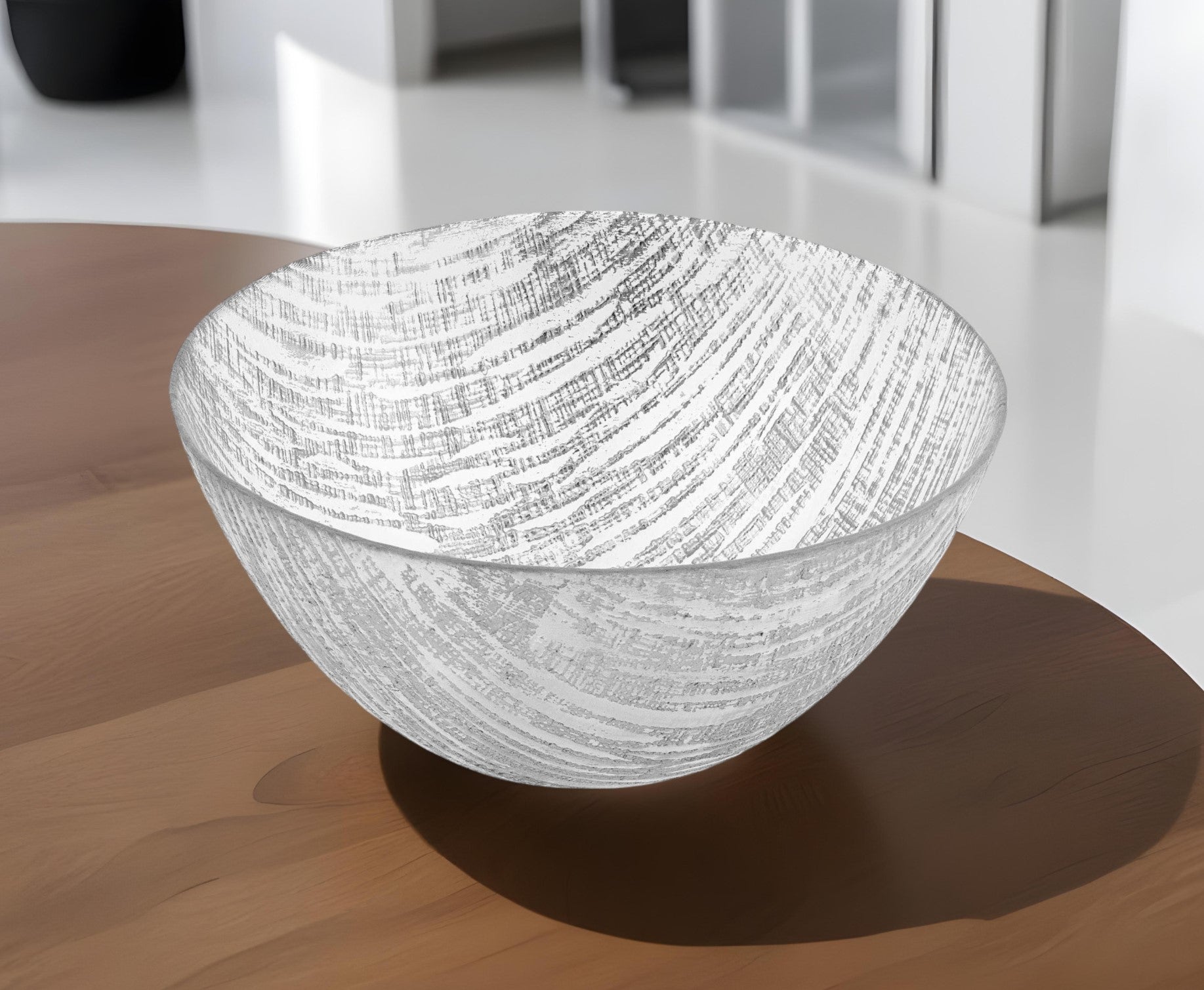 11" Clear and Silver Handcrafted Glass Round Salad Serve Bowl