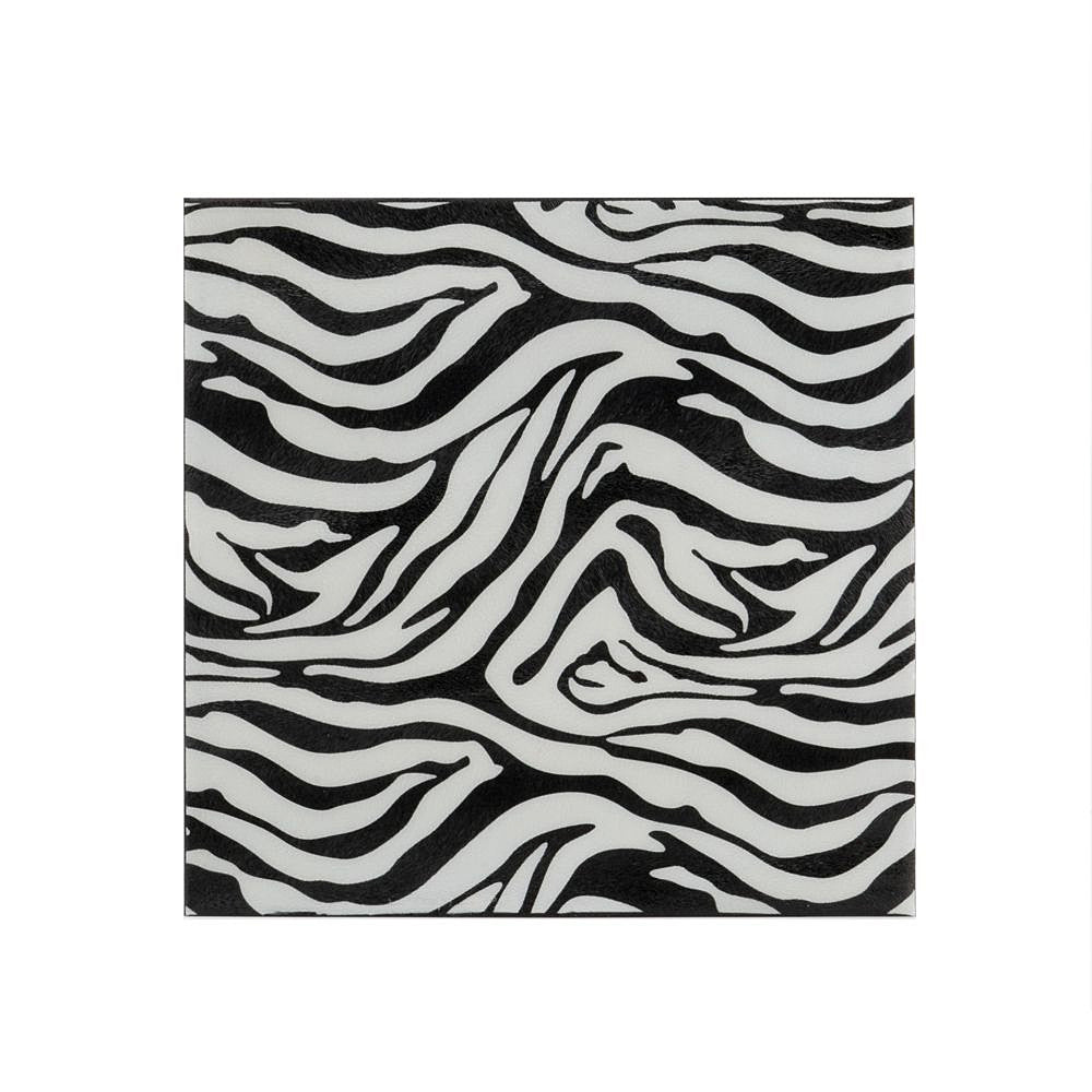 12" Black And White Zebra Iron And Resin Square Hanging Wall Tile
