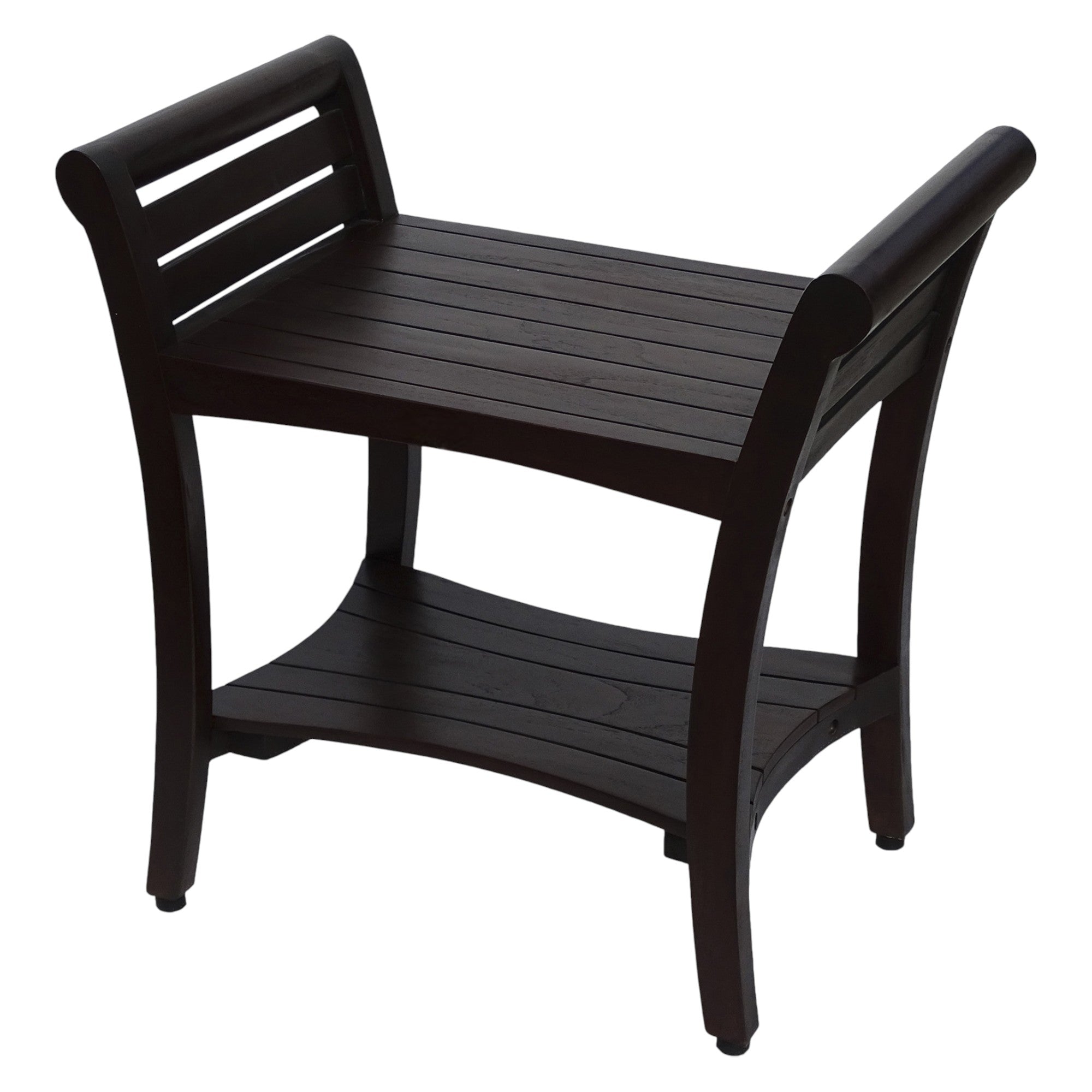 Contemporary Teak Shower Bench With Handles In Dark Brown