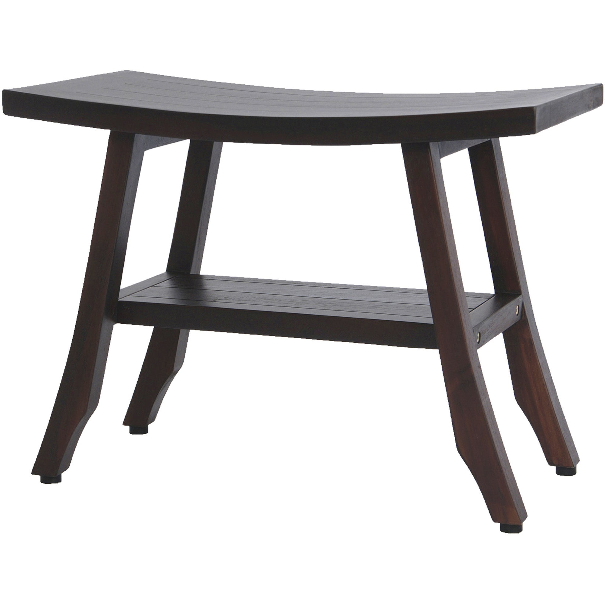 24" Dark Brown Teak Shower Bench With Shelf