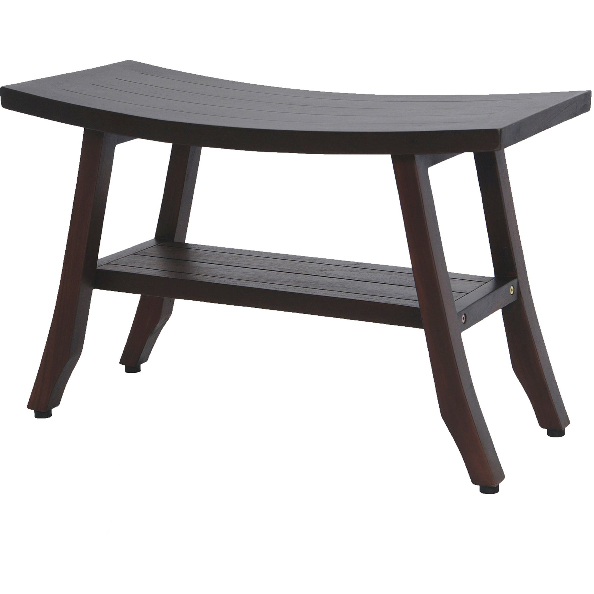 28" Dark Brown Teak Rectangular Shower Bench With Shelf