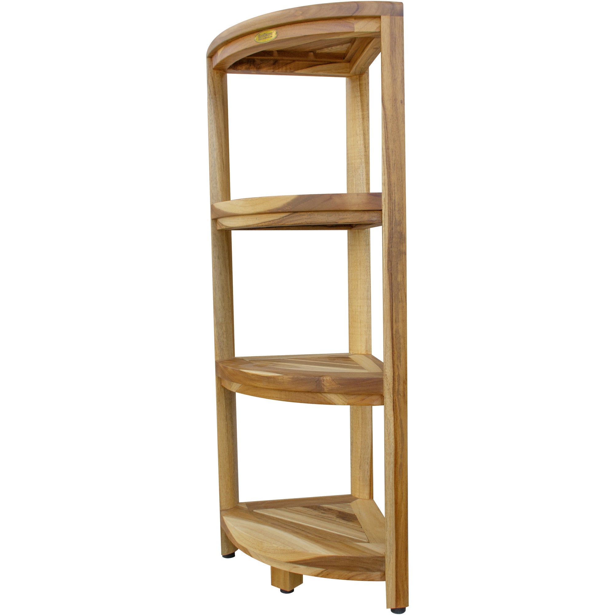 38" Natural Solid Teak Wood Freestanding Corner Shelving Unit