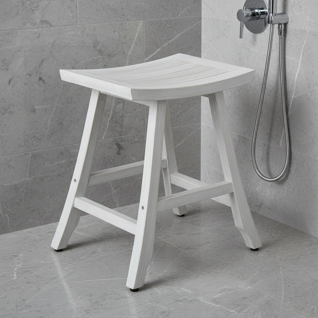 24" X 15" White Teak Square Shower Bench