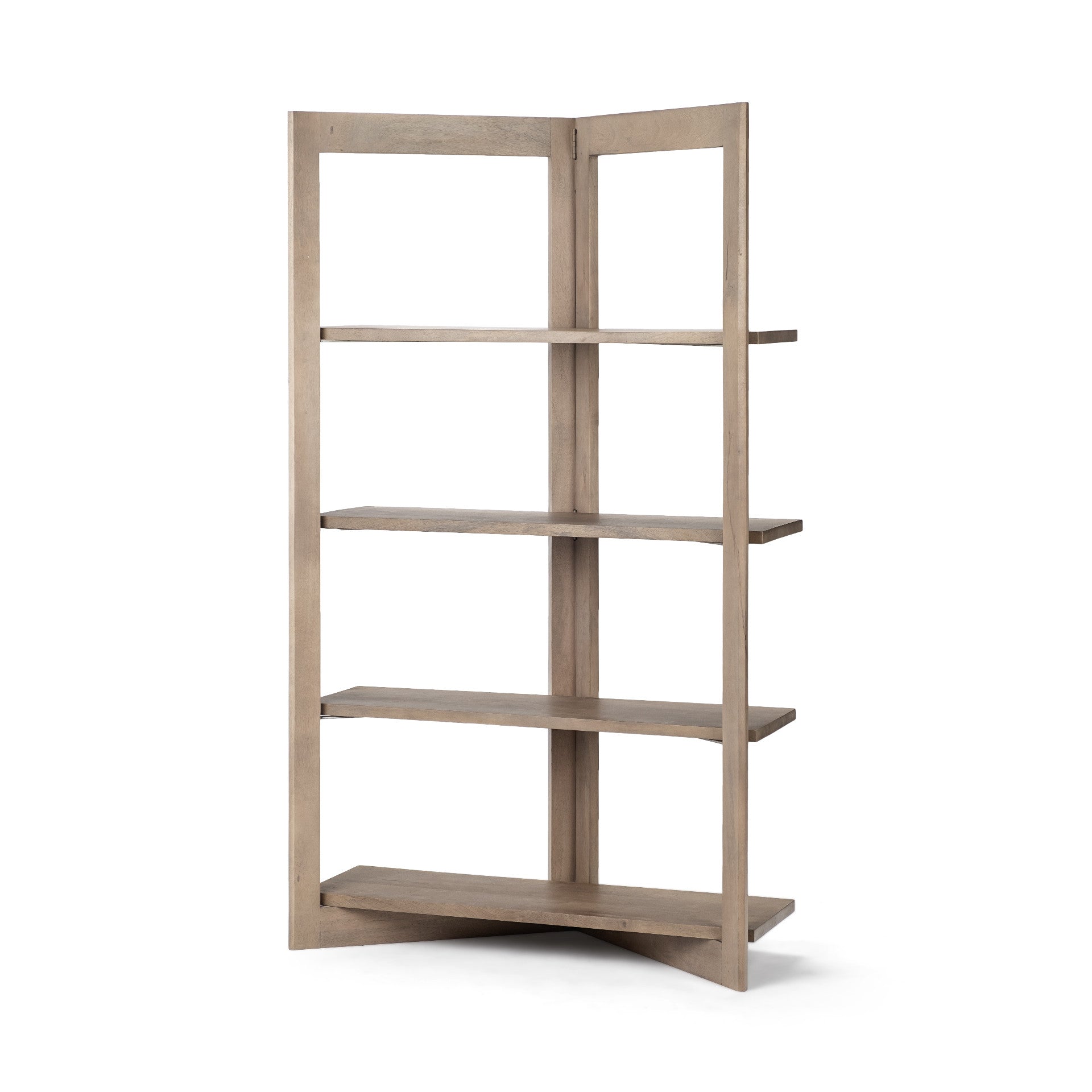 72" Brown Solid Wood and Wood Four Tier Bookcase