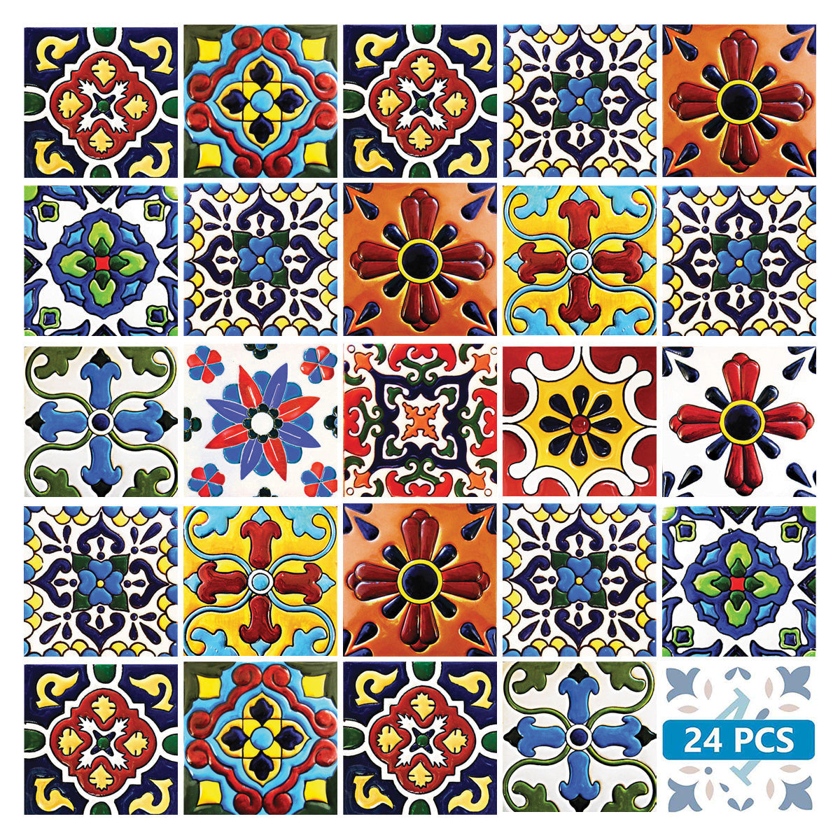 7" X 7" Festival Brights Mosaic Peel And Stick Removable Tiles