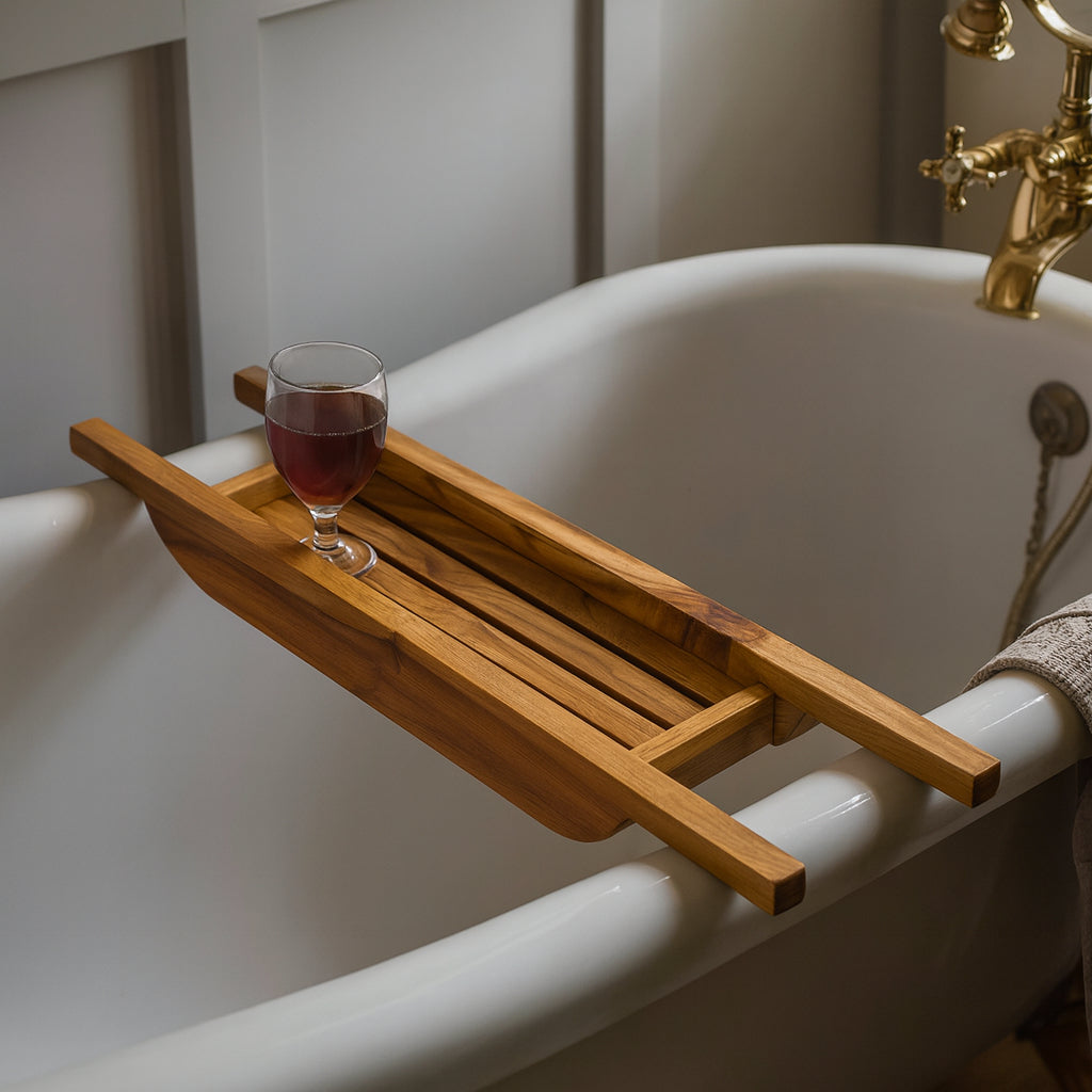 30" Natural Solid Teak Wood Over Bath Organizer