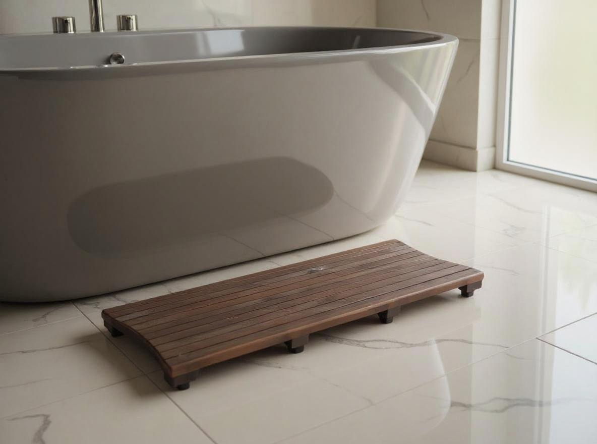 40" Dark Brown Teak Slat Non Slip Bath Mat