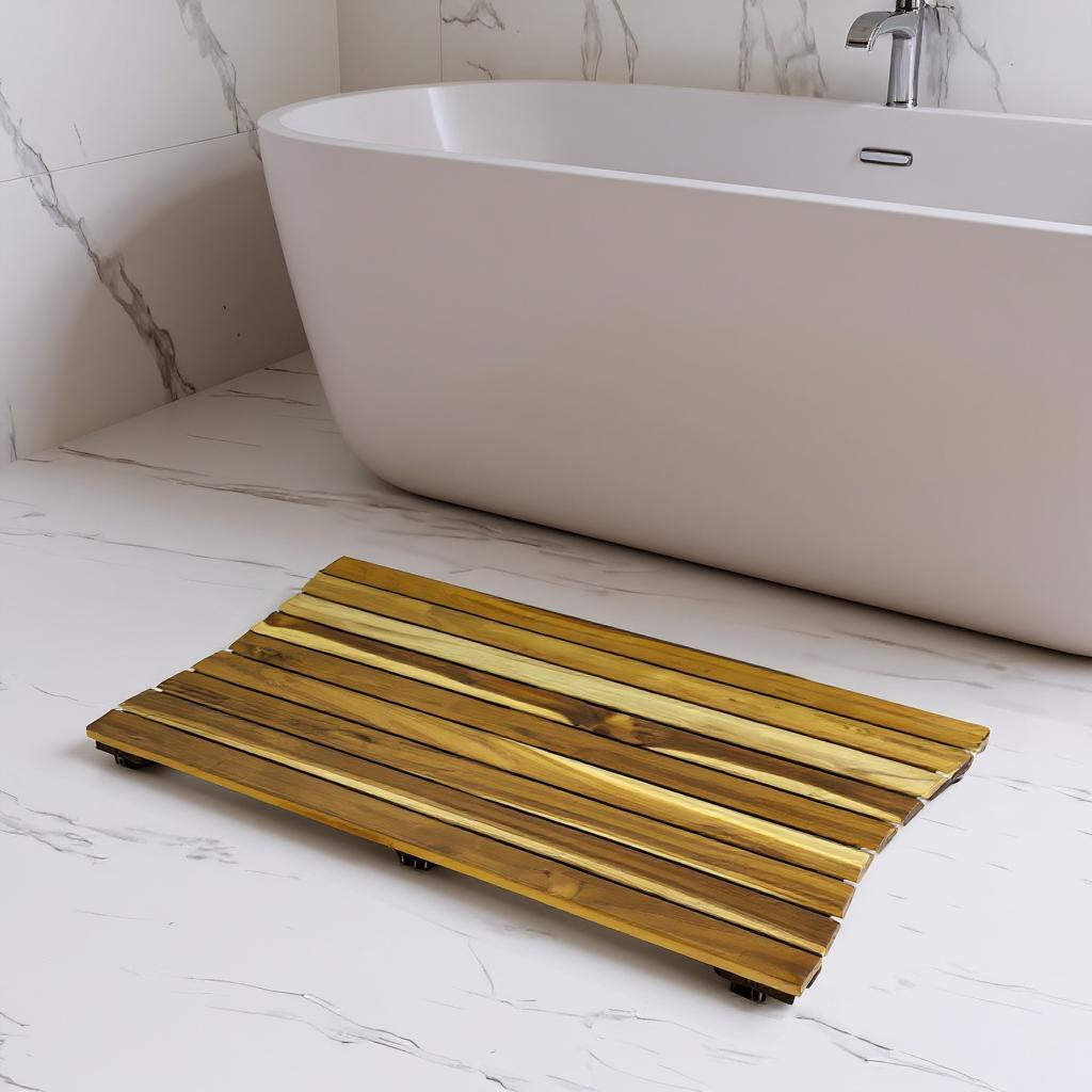 40" Brown Teak Slat Non Slip Bath Mat