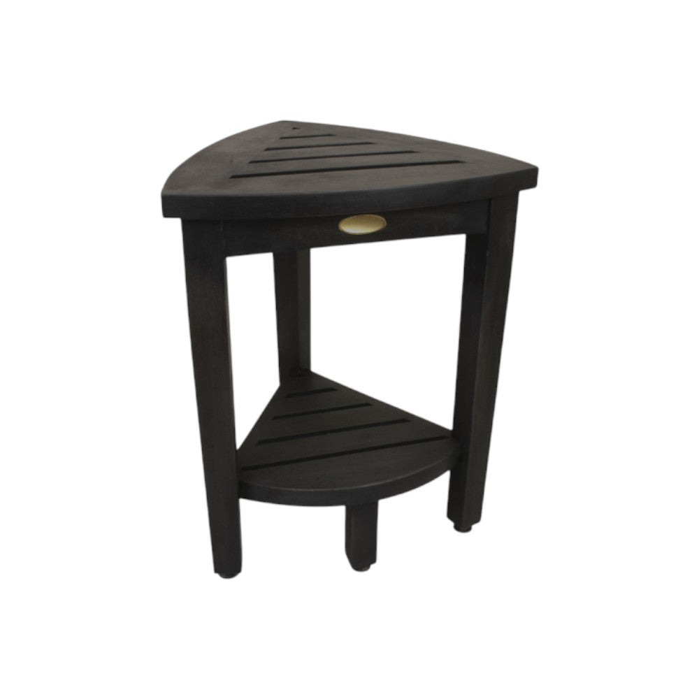 Mod Gray Teak 18" Curvilinear Corner Shower Bench With Shelf