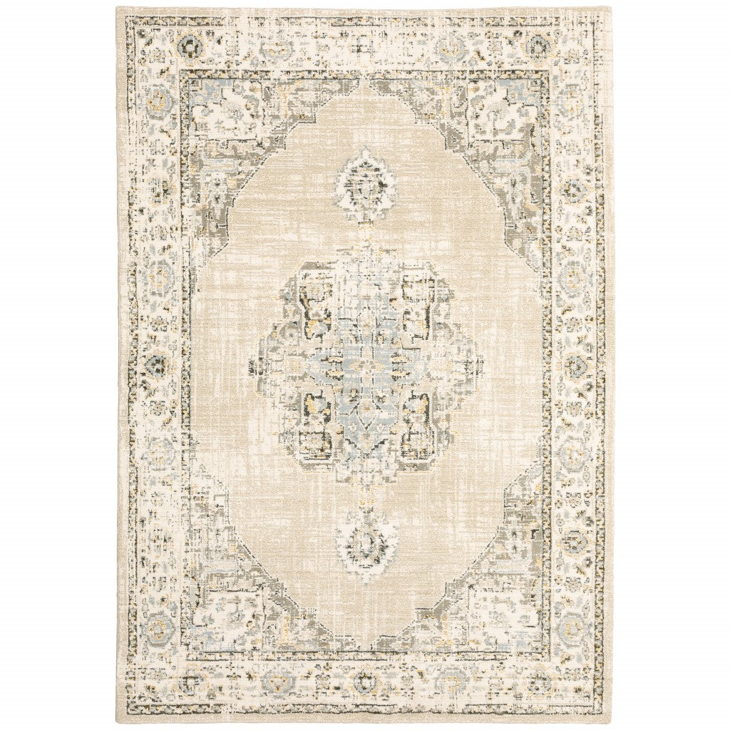 4' X 6' Beige And Ivory Center Jewel Area Rug